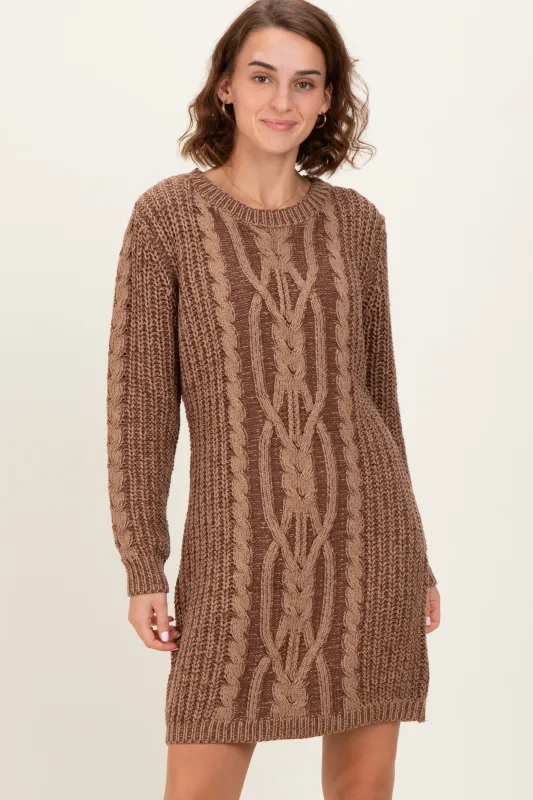 Brown Two Tone Cable Knit Mini Sweater Dress sold by Pinkblush