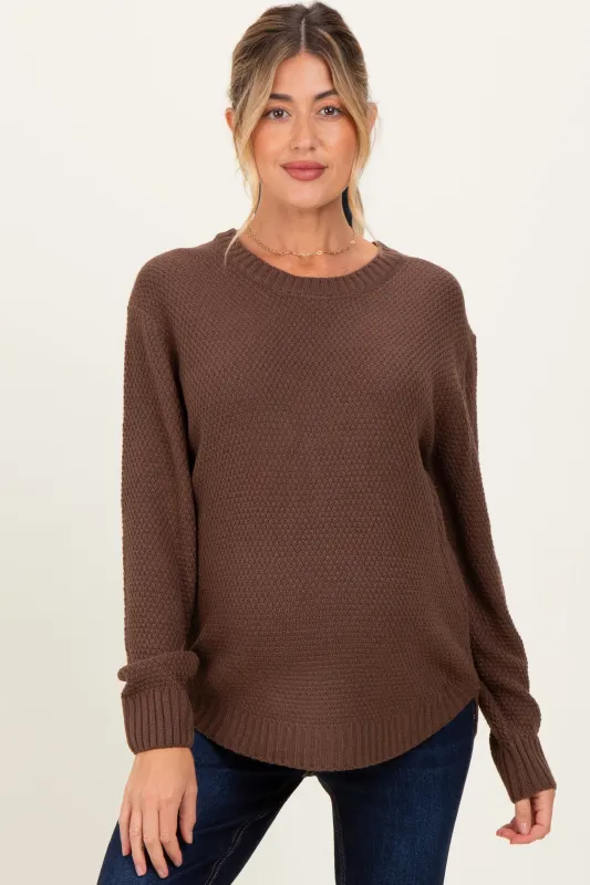 Brown Knit Pullover Maternity Sweater sold by Pinkblush