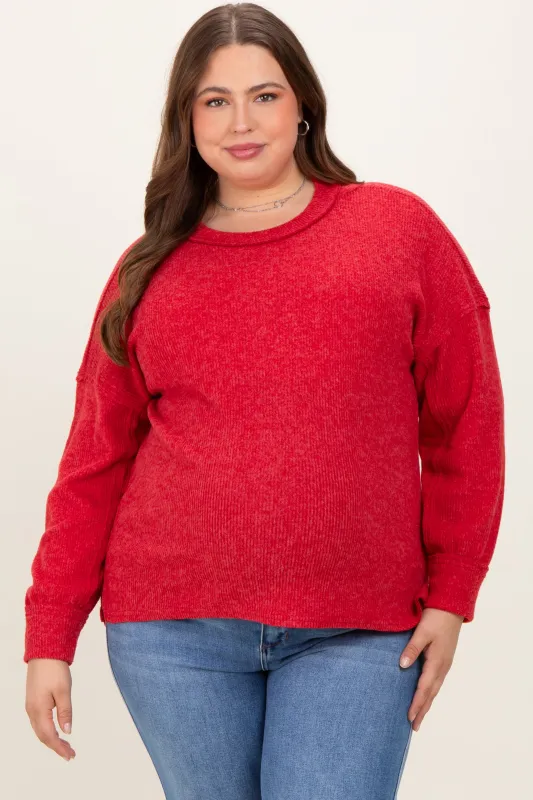 Red Brushed Ribbed Knit Maternity Plus Pullover sold by Pinkblush