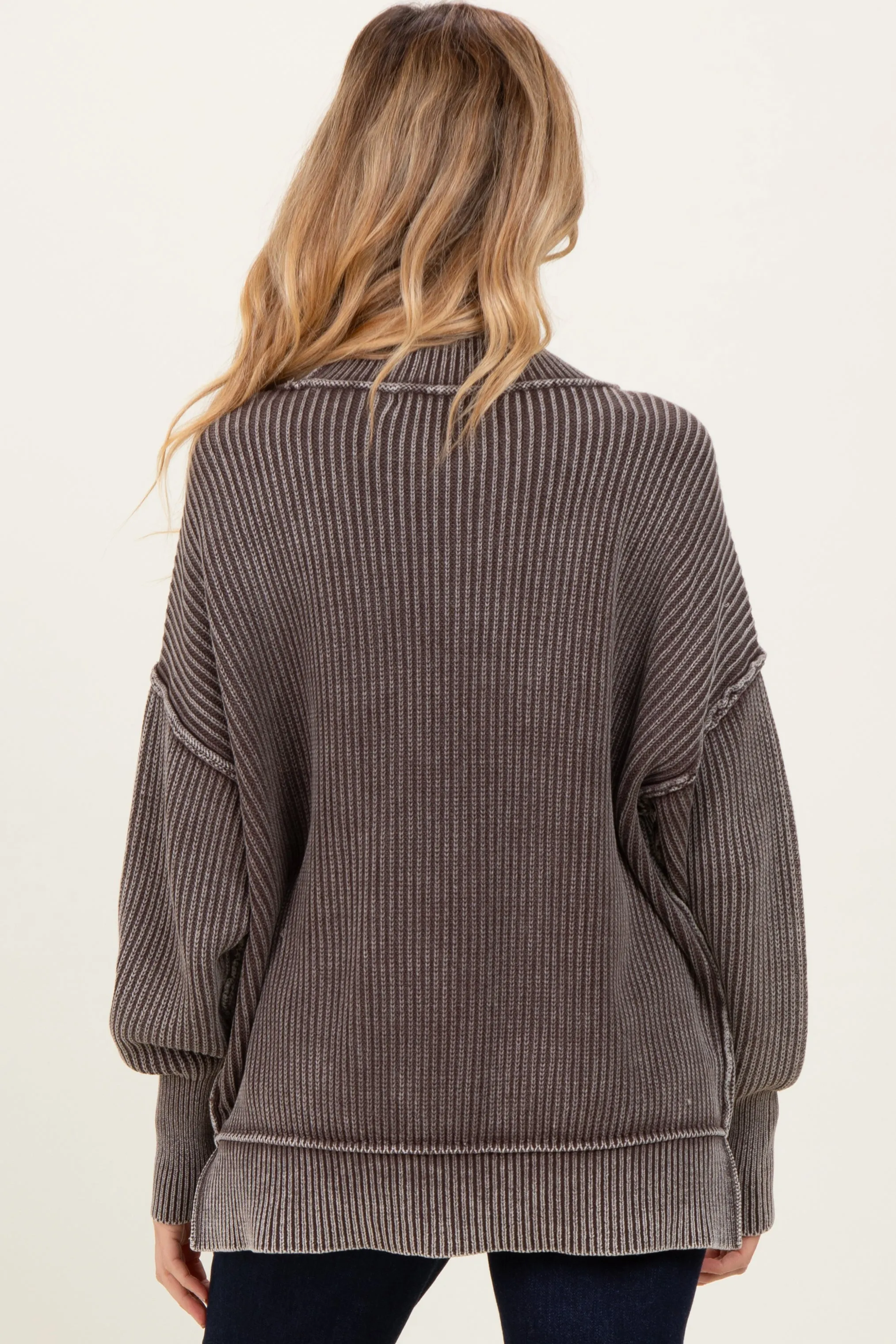 Brown Washed Side Slit Oversized Maternity Sweater sold by Pinkblush product image thumbnail 4