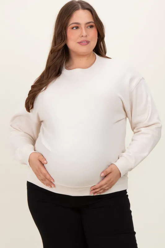 Cream Basic Fleece Crewneck Maternity Sweatshirt sold by Pinkblush