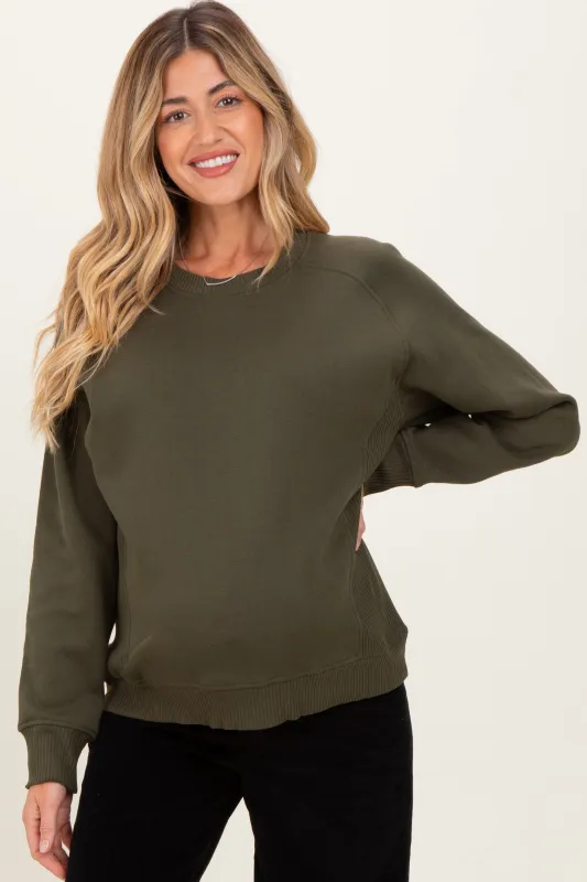 Dark Olive Fleece Maternity Sweatshirt sold by Pinkblush