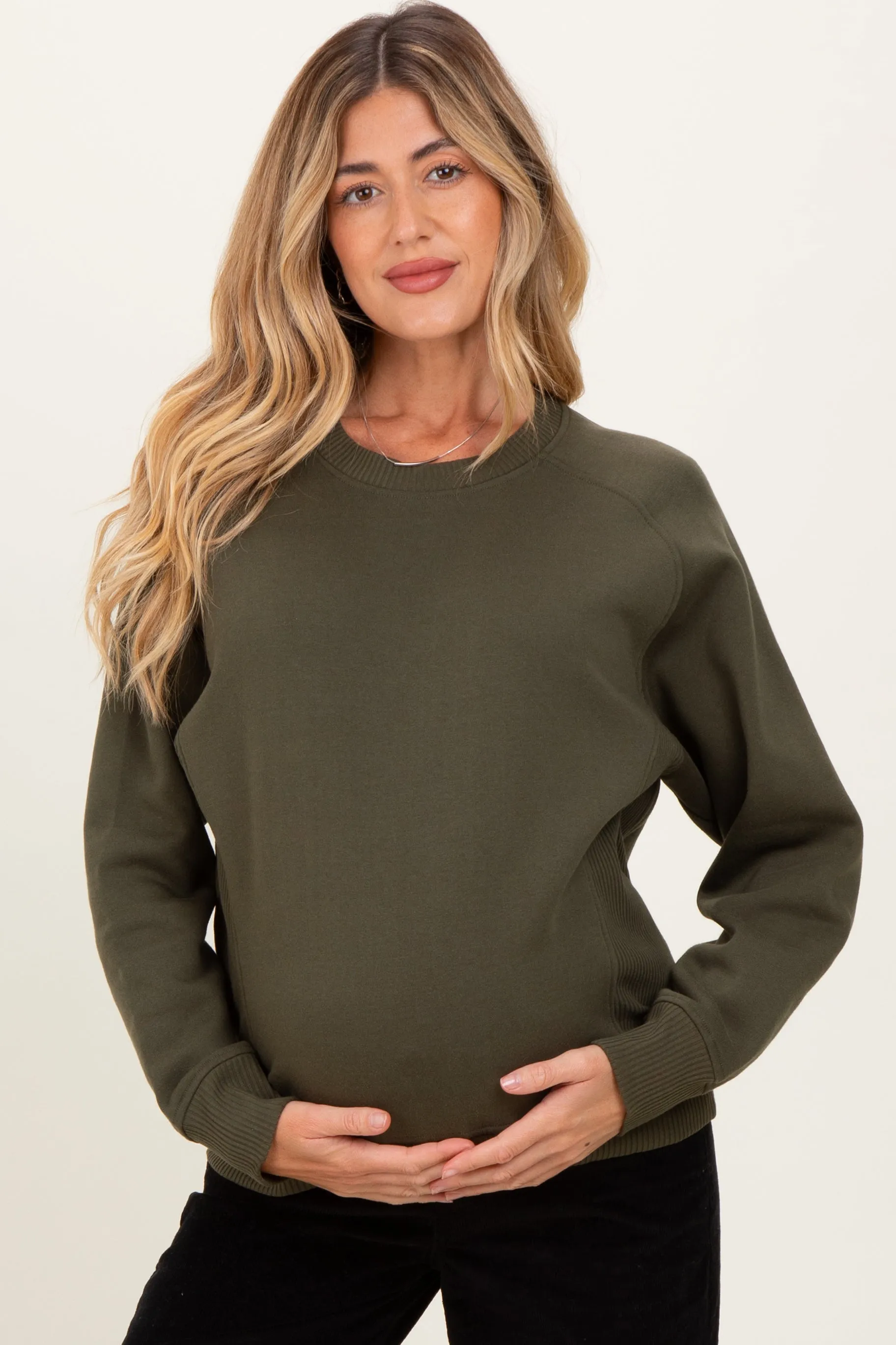 Dark Olive Fleece Maternity Sweatshirt sold by Pinkblush product image thumbnail 2