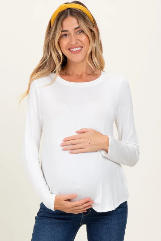 Ivory Flowy Round Hem Maternity Long Sleeve Top sold by Pinkblush