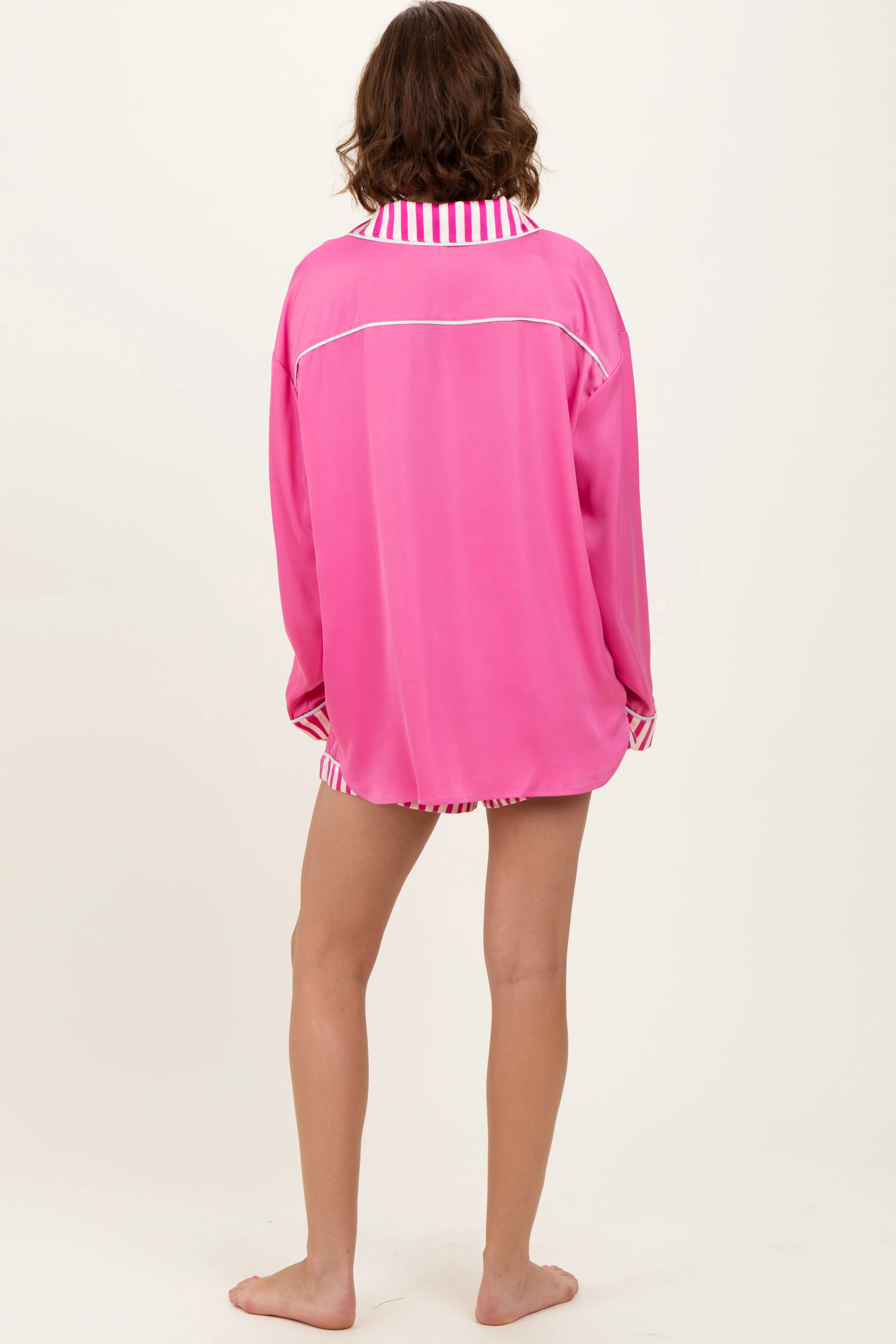 Fuchsia Satin Contrast Stripe Pajama Short Set sold by Pinkblush product image thumbnail 4