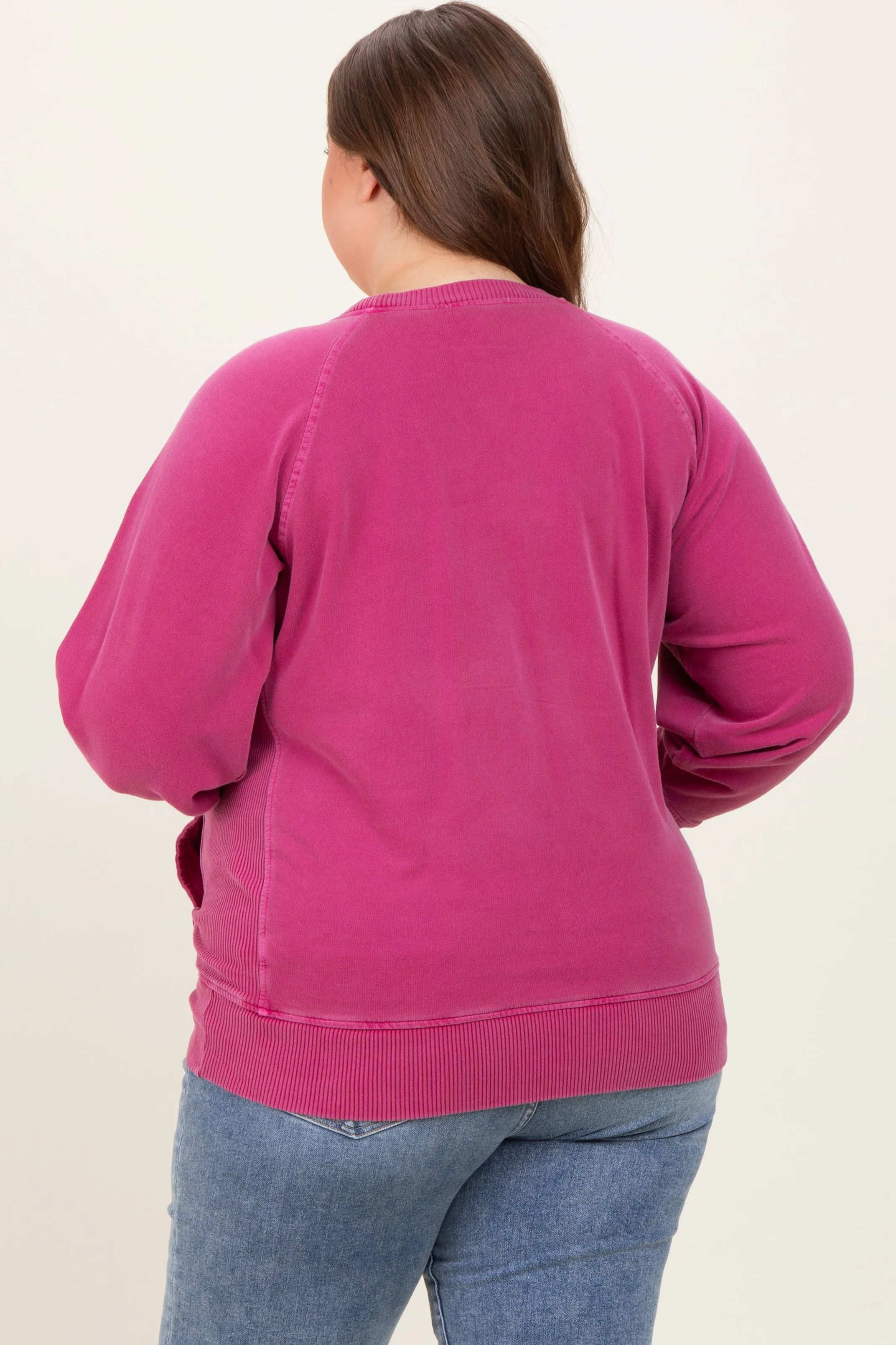 Fuchsia Vintage Wash French Terry Maternity Plus Pullover sold by Pinkblush product image thumbnail 4