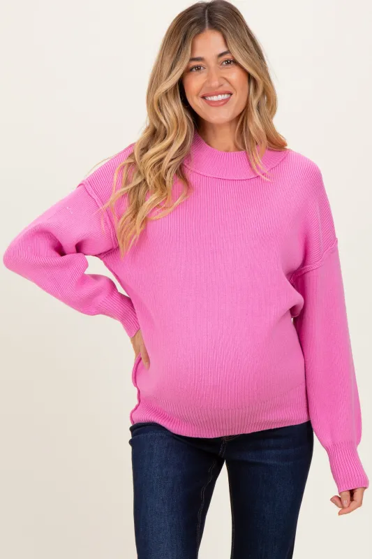 Pink Wide Neck Drop Shoulder Maternity Sweater sold by Pinkblush