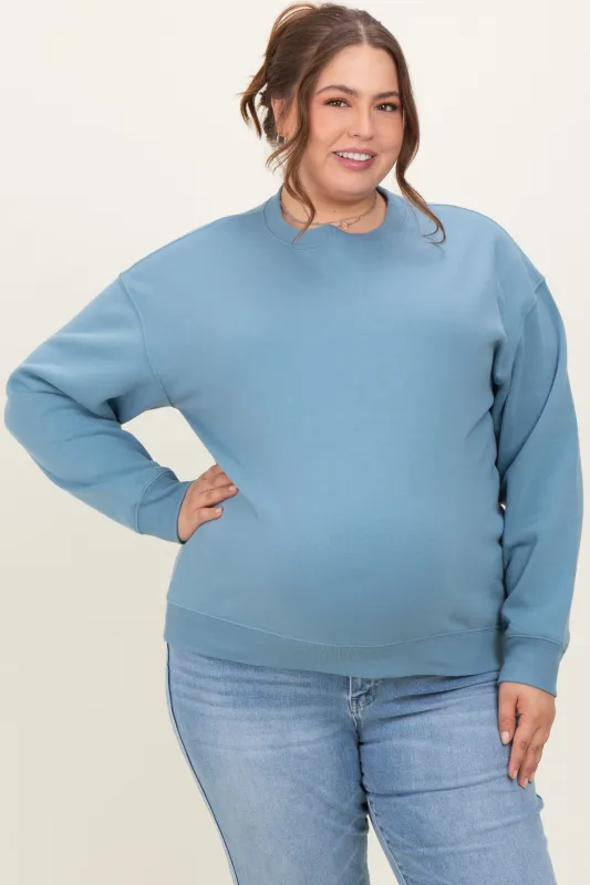 Blue Basic Fleece Crewneck Maternity Sweatshirt sold by Pinkblush