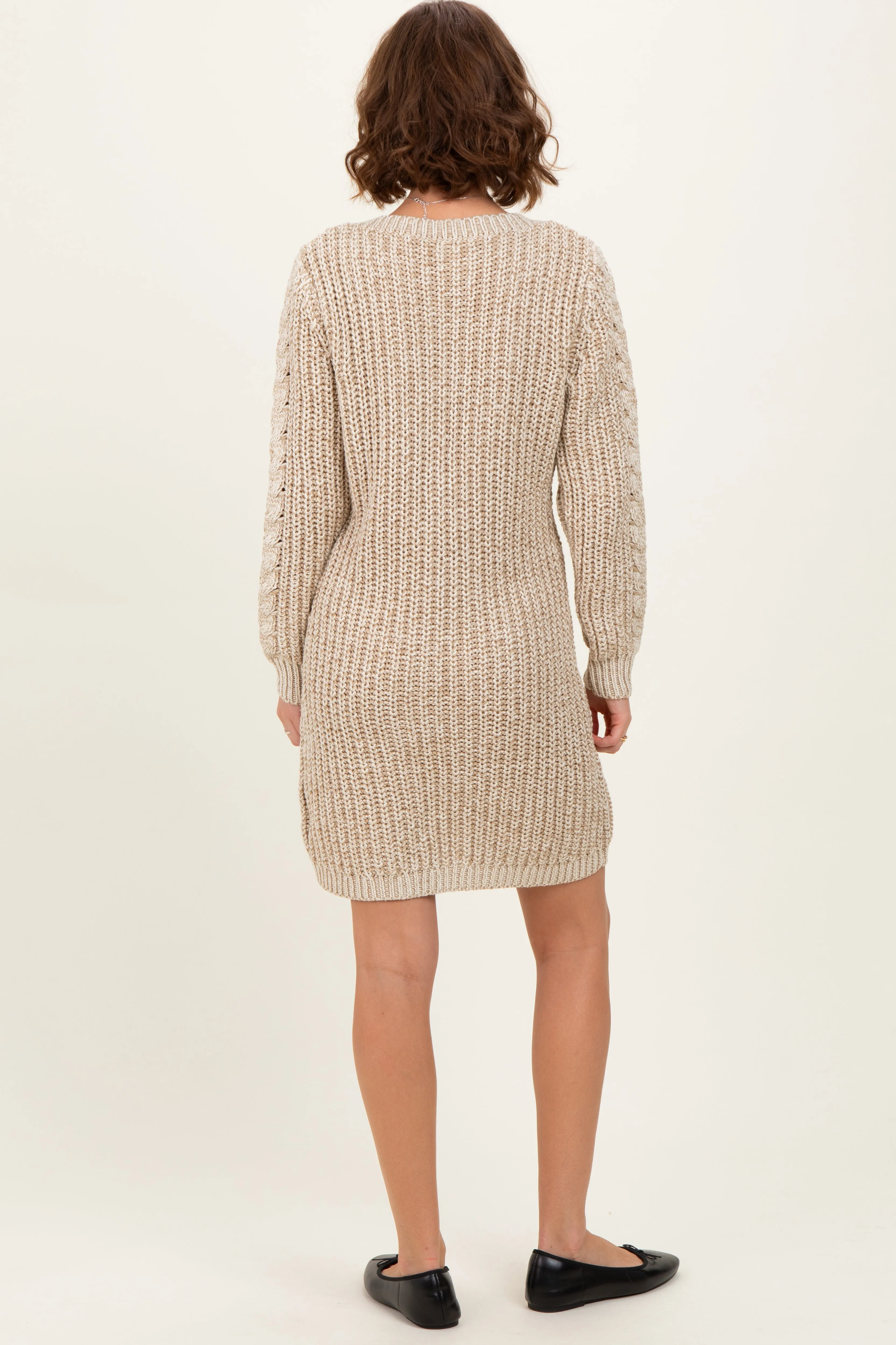 Beige Two Tone Cable Knit Mini Sweater Dress sold by Pinkblush product image thumbnail 4