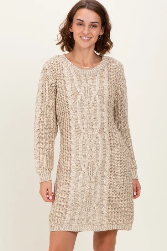 Beige Two Tone Cable Knit Mini Sweater Dress sold by Pinkblush