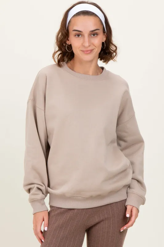 Beige Basic Fleece Crewneck Sweatshirt sold by Pinkblush