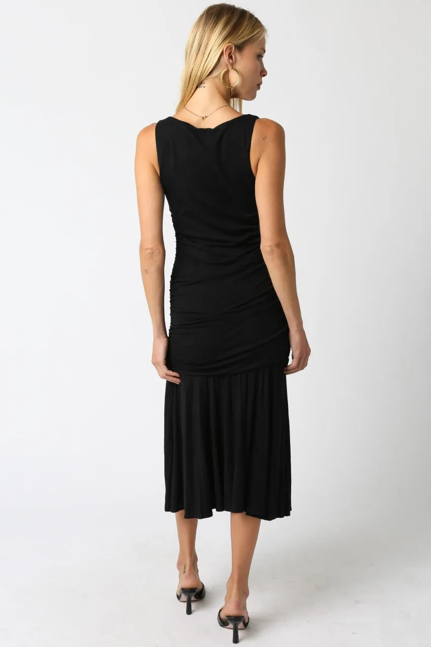 Black Ruched Sleeveless Drop Waist Midi Dress sold by Pinkblush product image thumbnail 3