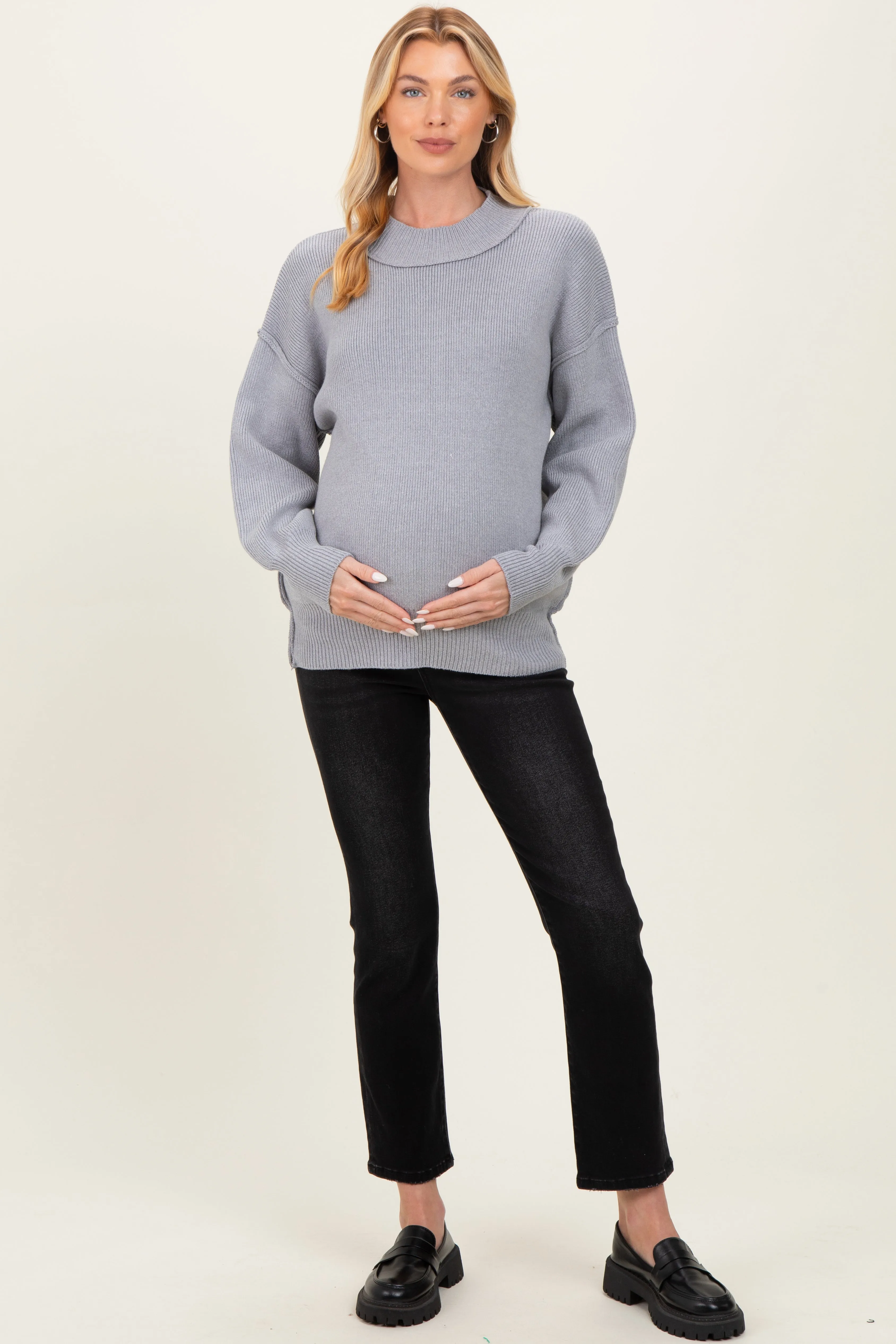 Grey Wide Neck Drop Shoulder Maternity Sweater sold by Pinkblush product image thumbnail 5