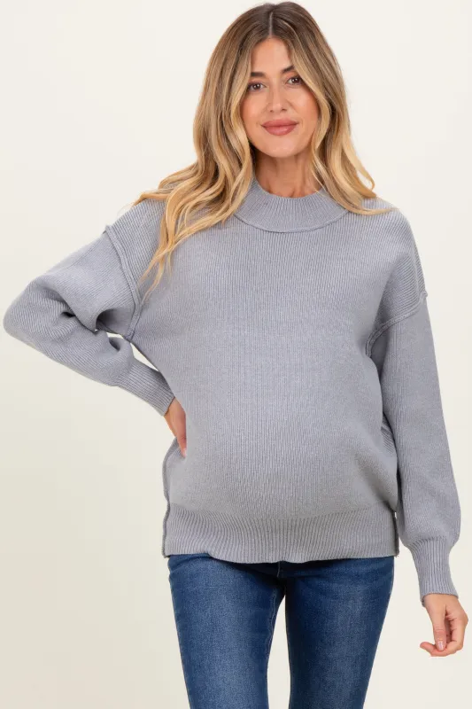 Grey Wide Neck Drop Shoulder Maternity Sweater sold by Pinkblush
