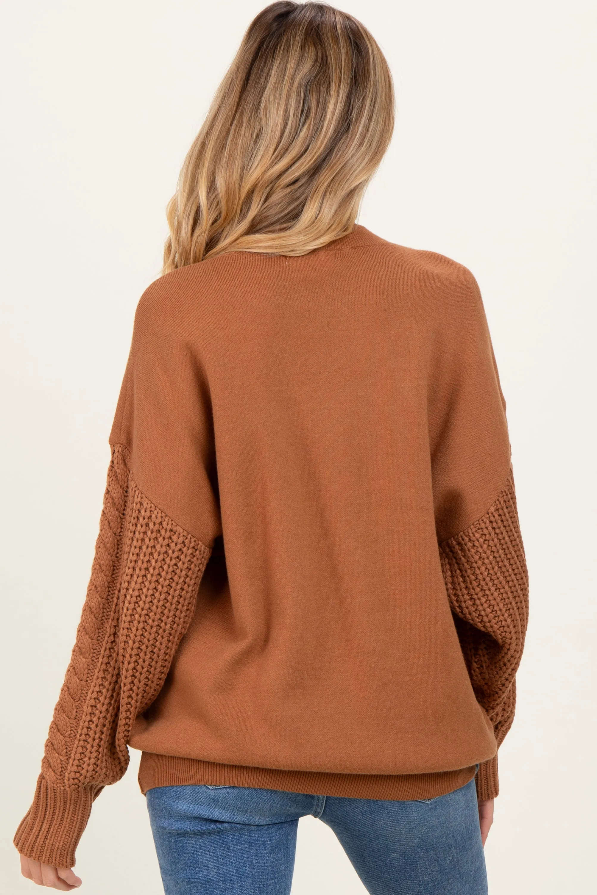 Camel Cable Knit Sleeve Round Neck Maternity Sweater sold by Pinkblush product image thumbnail 3