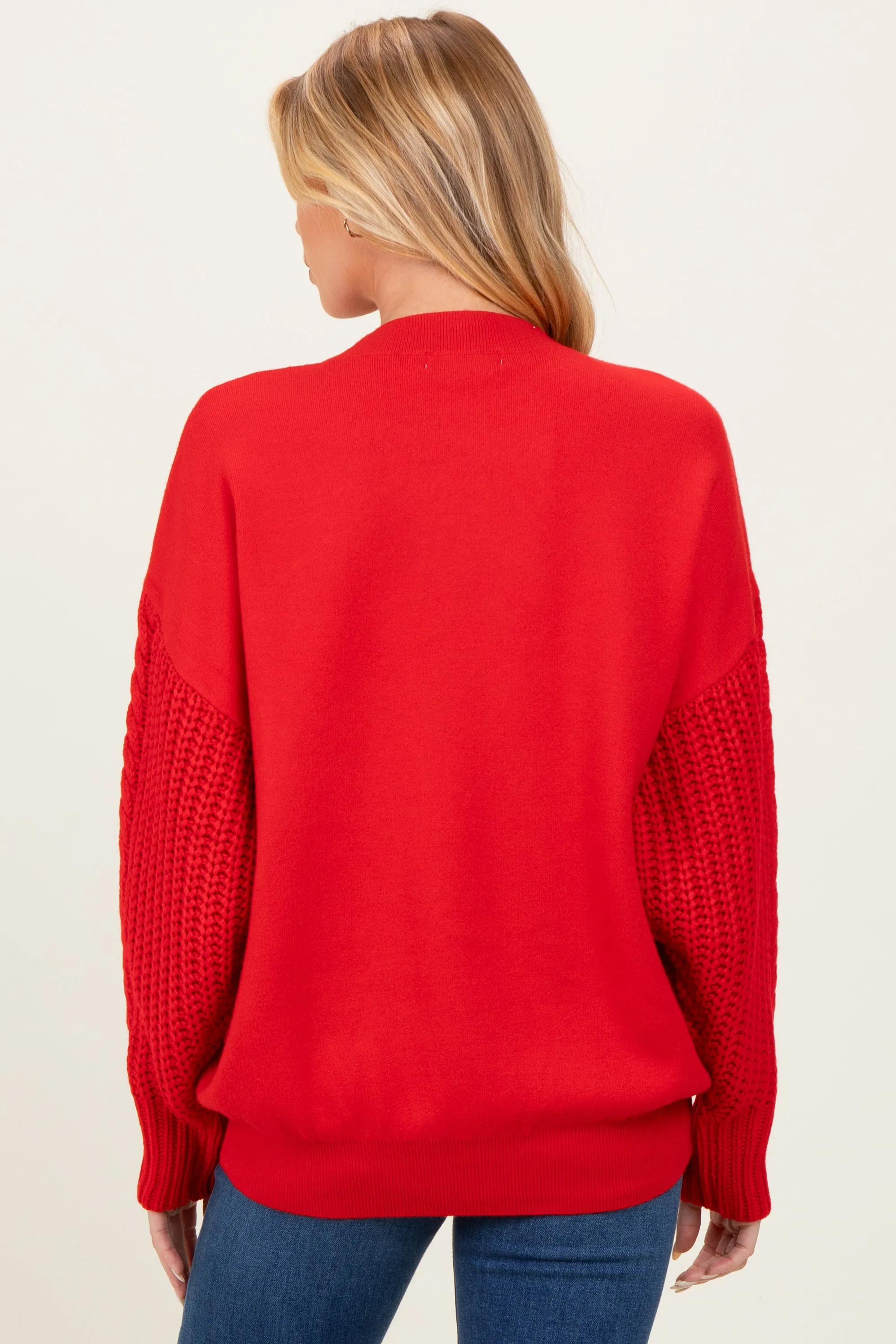Red Cable Knit Sleeve Round Neck Maternity Sweater sold by Pinkblush product image thumbnail 5