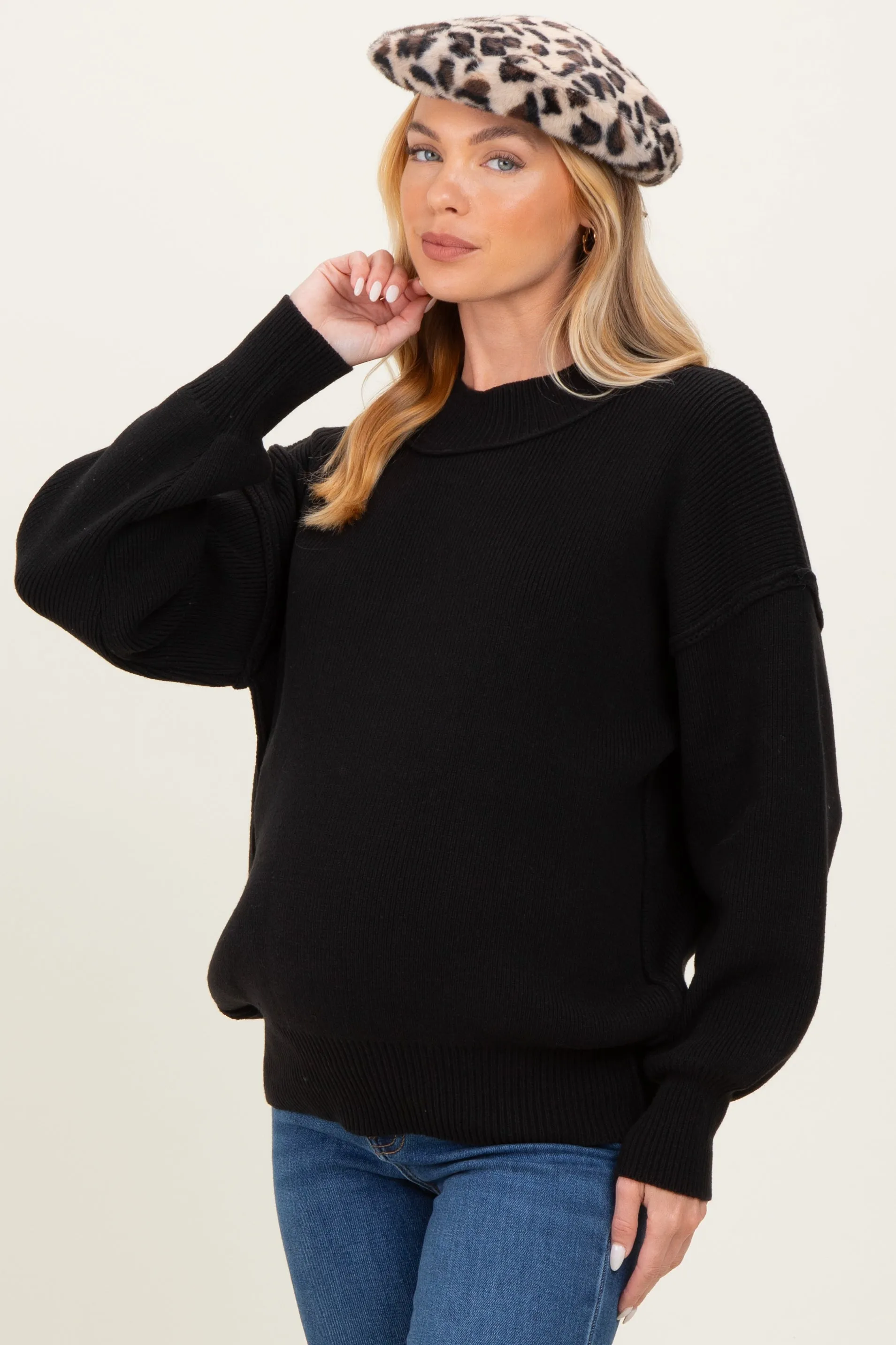 Black Wide Neck Drop Shoulder Maternity Sweater sold by Pinkblush product image thumbnail 4