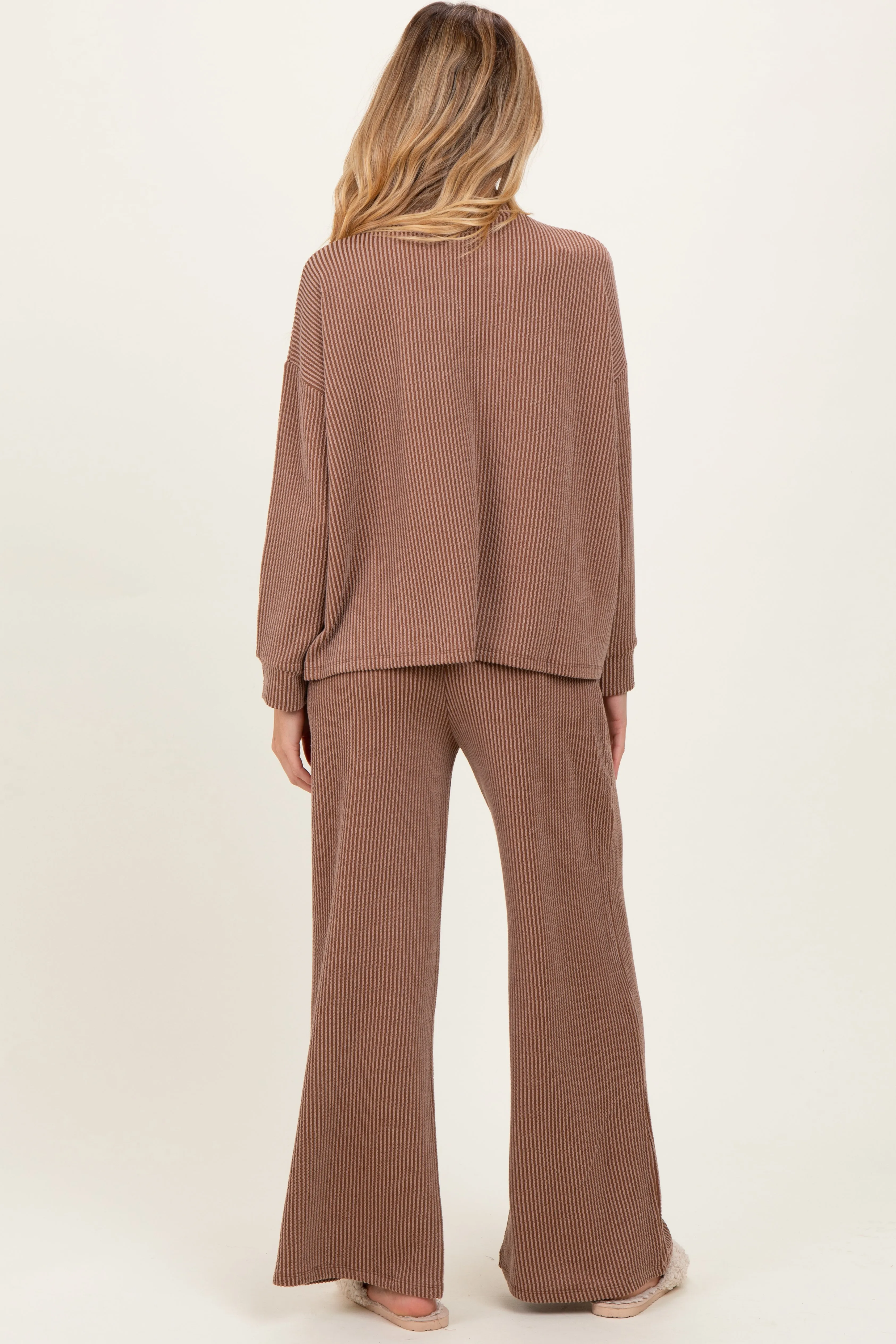 Mocha Textured Rib Mock Neck Long Sleeve Pants Maternity Set sold by Pinkblush product image thumbnail 4