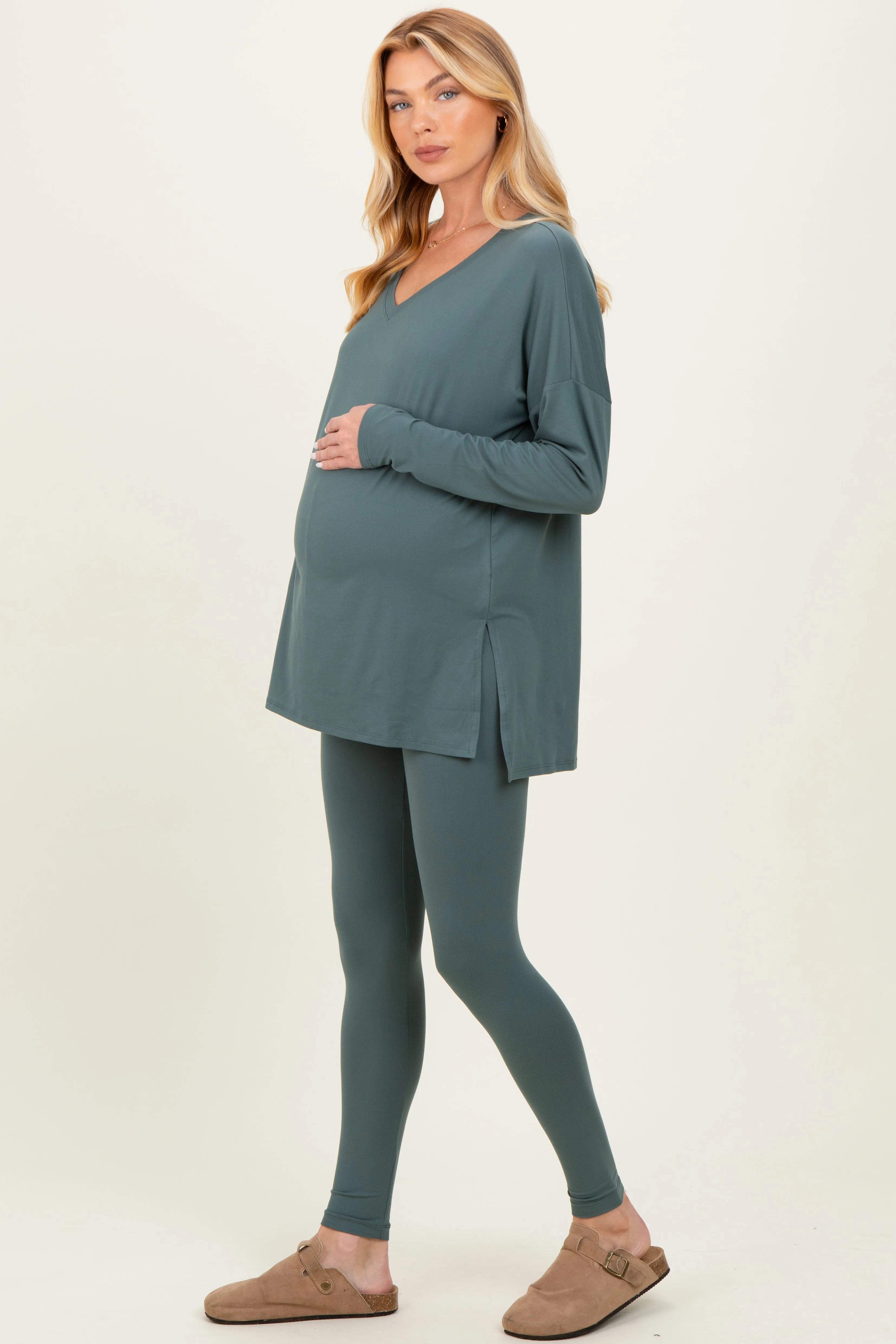 Olive Brushed Knit Maternity Oversized Top and Legging Set sold by Pinkblush product image thumbnail 3