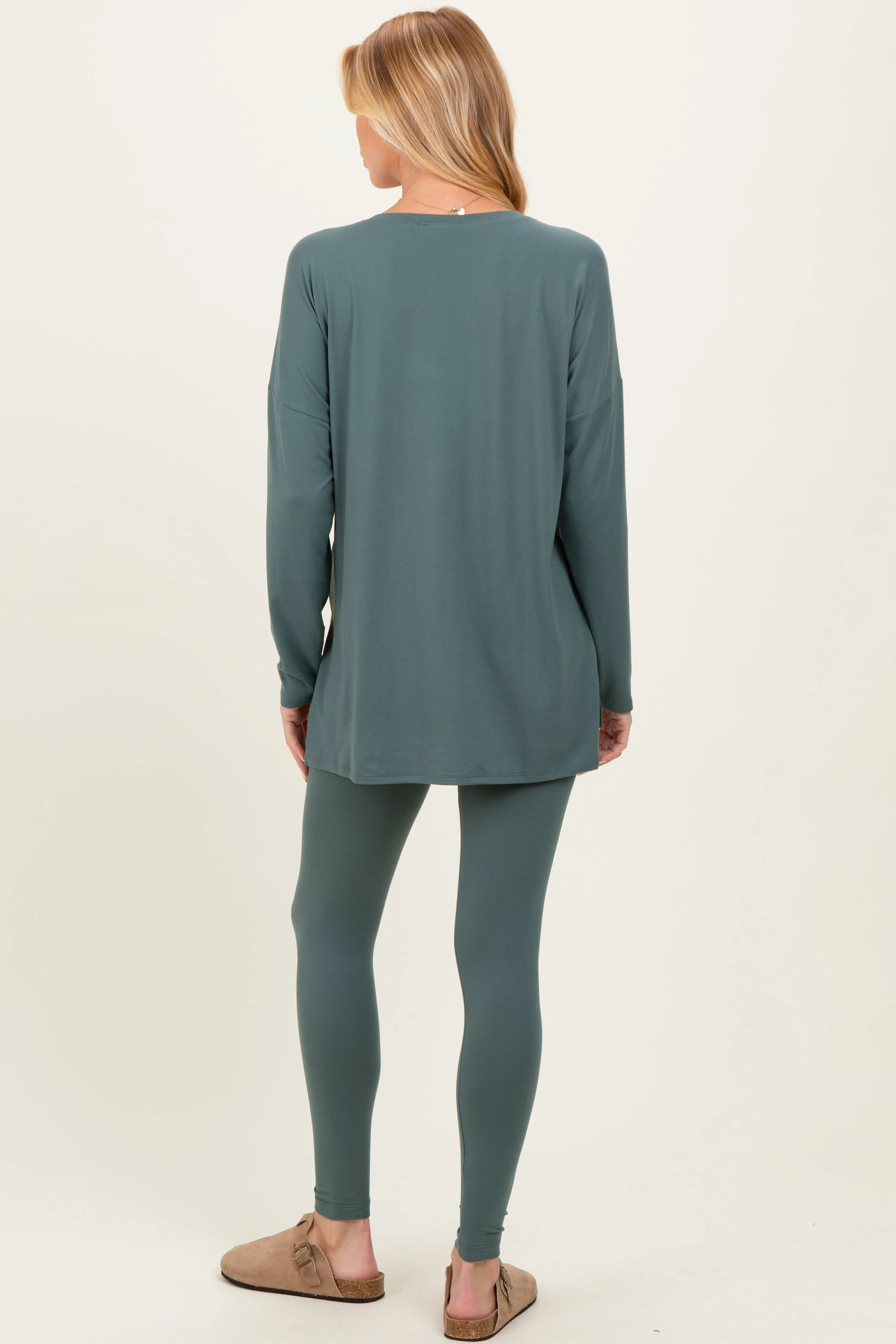 Olive Brushed Knit Maternity Oversized Top and Legging Set sold by Pinkblush product image thumbnail 4