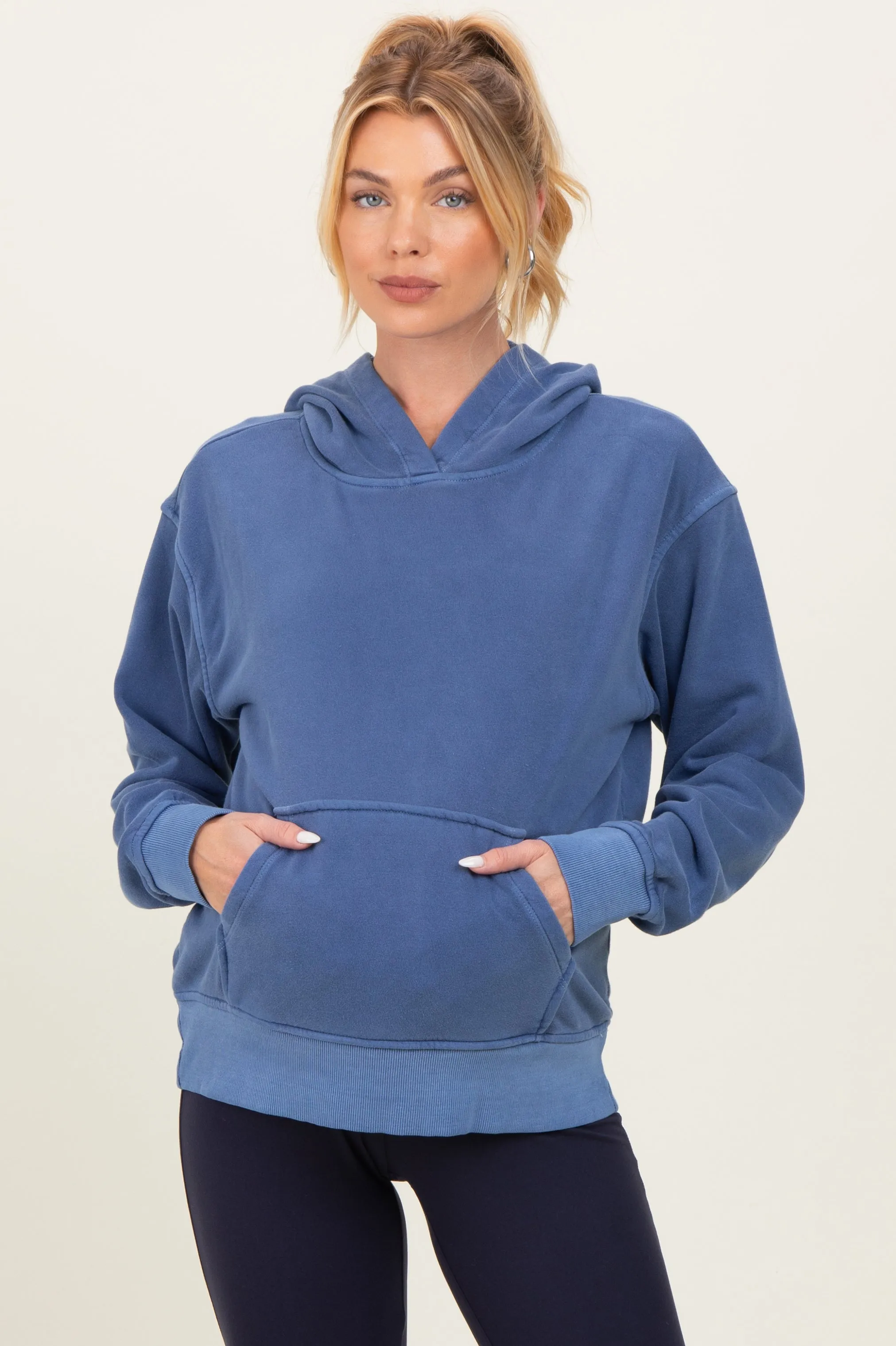 Navy Soft Fleece Maternity Pocket Hoodie sold by Pinkblush