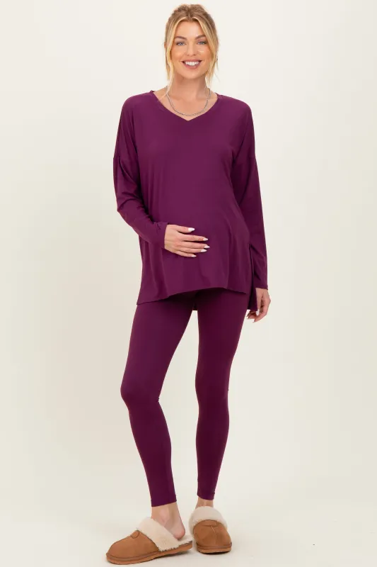 Plum Brushed Knit Maternity Oversized Top and Legging Set sold by Pinkblush