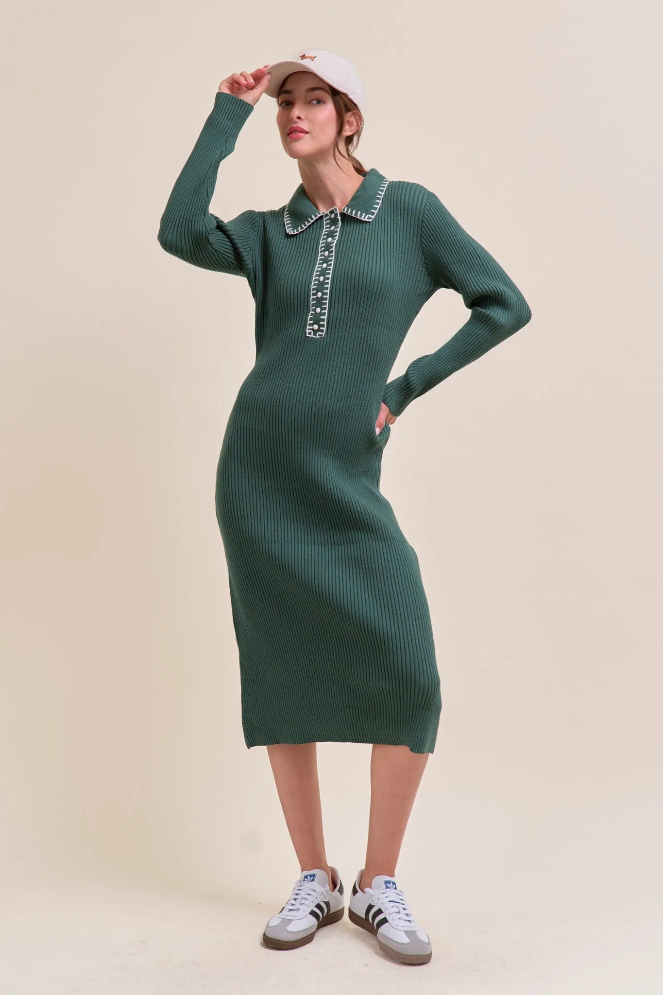Forest Green Contrast Stitch Maternity Midi Sweater Dress sold by Pinkblush product image thumbnail 4