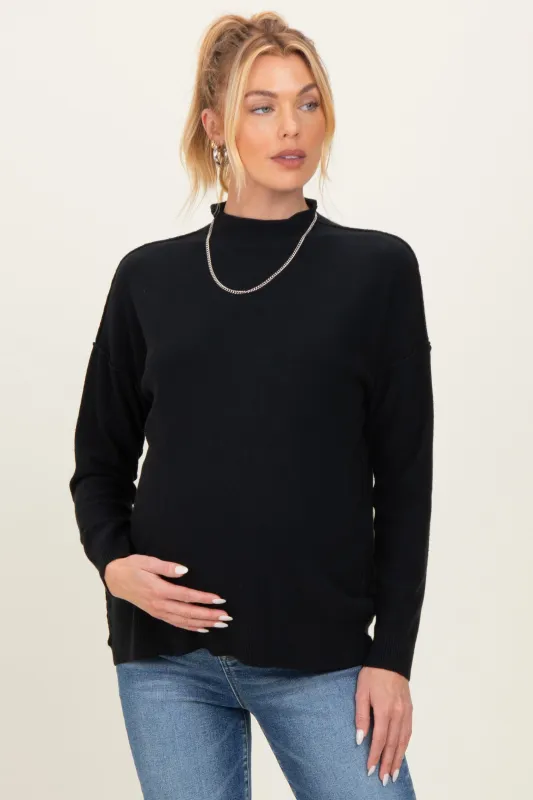 Black Mock Neck Exposed Seam Maternity Sweater sold by Pinkblush