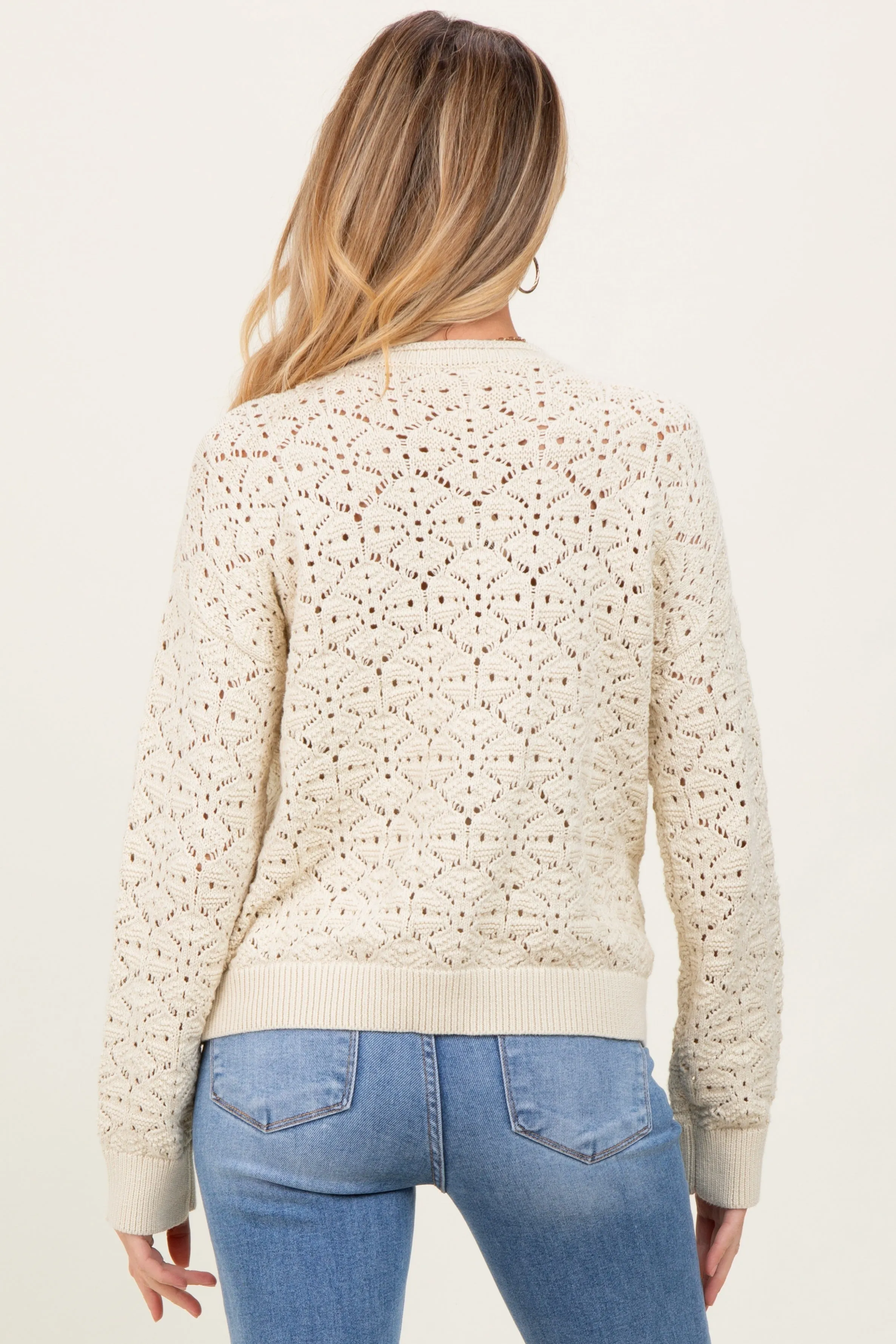 Cream Crochet Knit Drop Shoulder Maternity Sweater sold by Pinkblush product image thumbnail 4