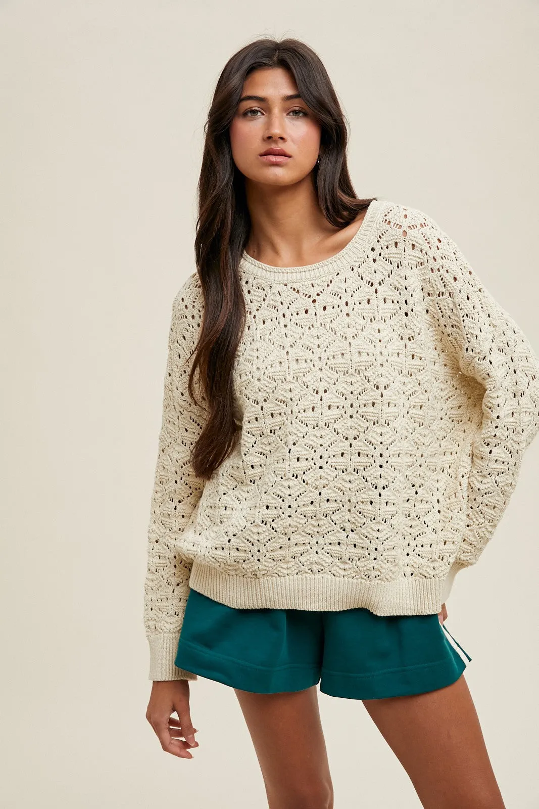 Cream Crochet Knit Drop Shoulder Maternity Sweater sold by Pinkblush product image thumbnail 5