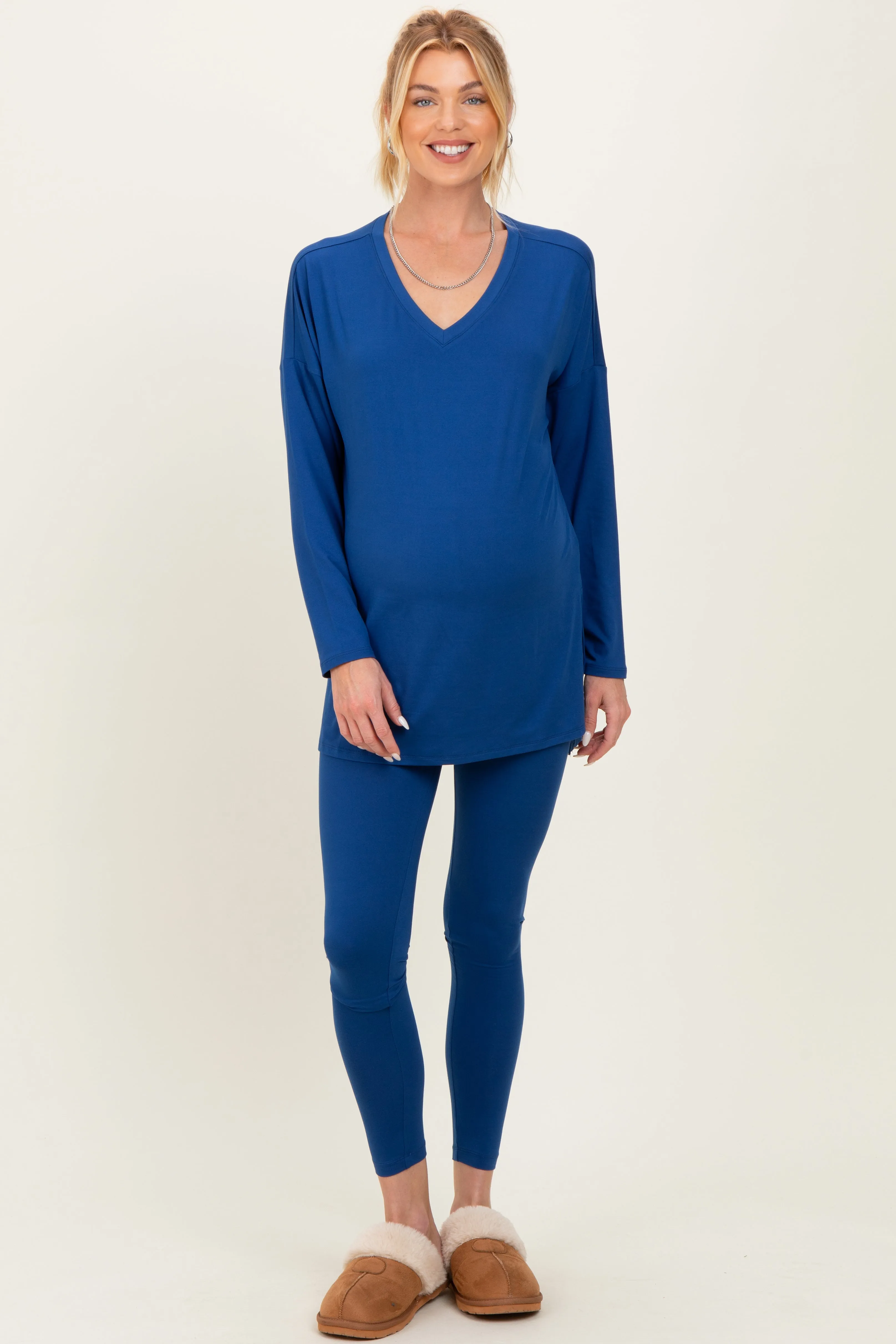 Navy Brushed Knit Maternity Oversized Top and Legging Set sold by Pinkblush