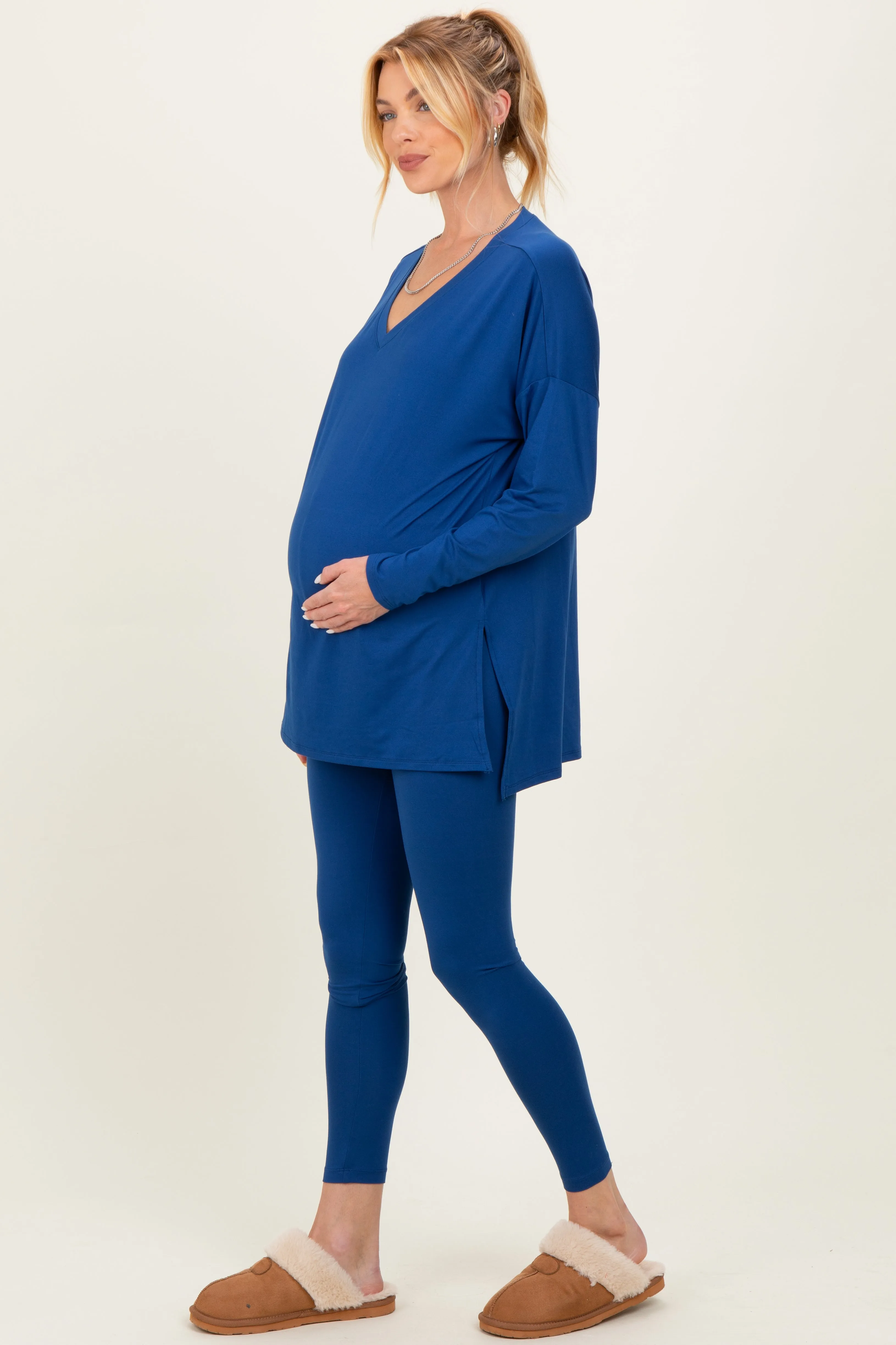 Navy Brushed Knit Maternity Oversized Top and Legging Set sold by Pinkblush product image thumbnail 3