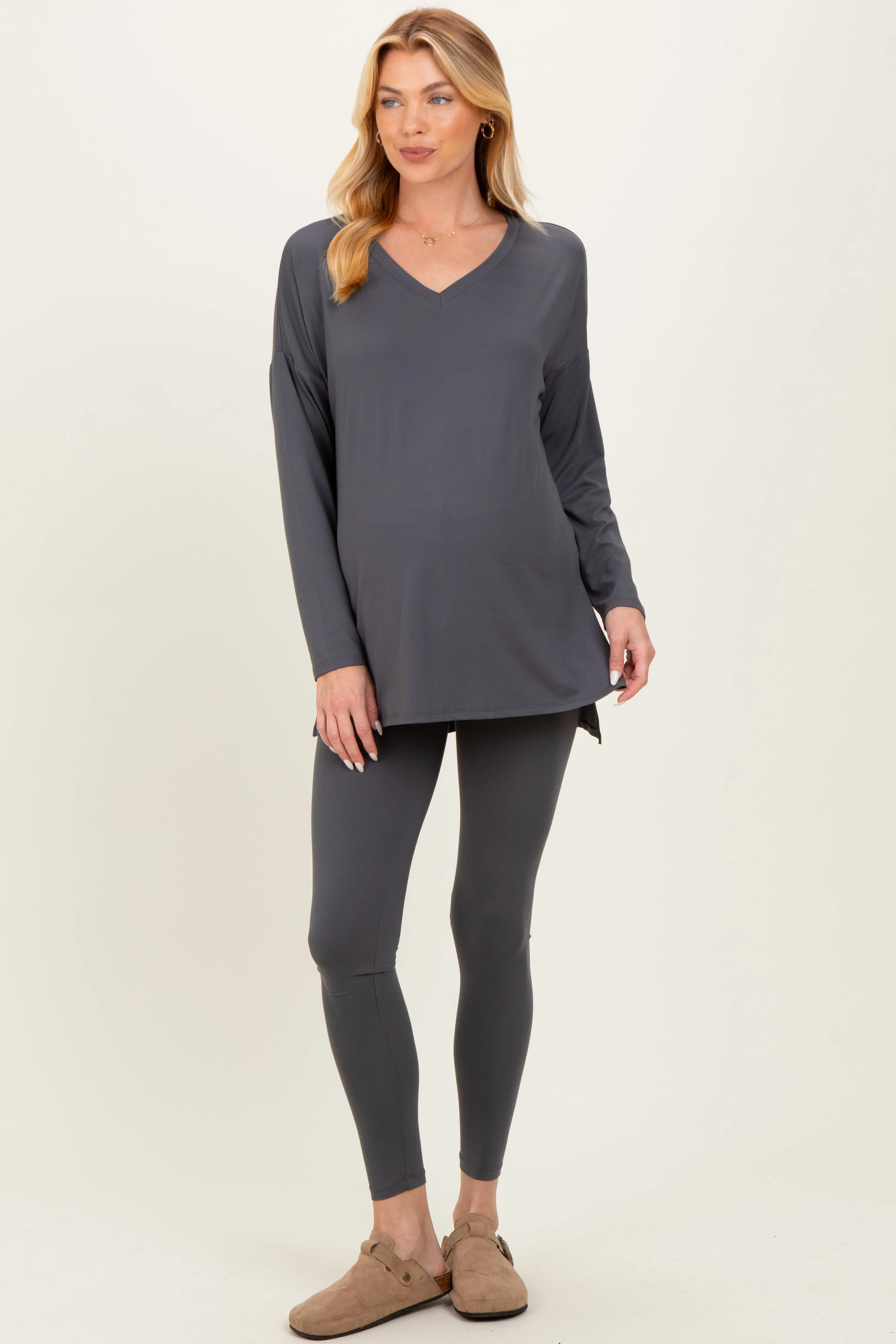 Charcoal Brushed Knit Maternity Oversized Top and Legging Set sold by Pinkblush