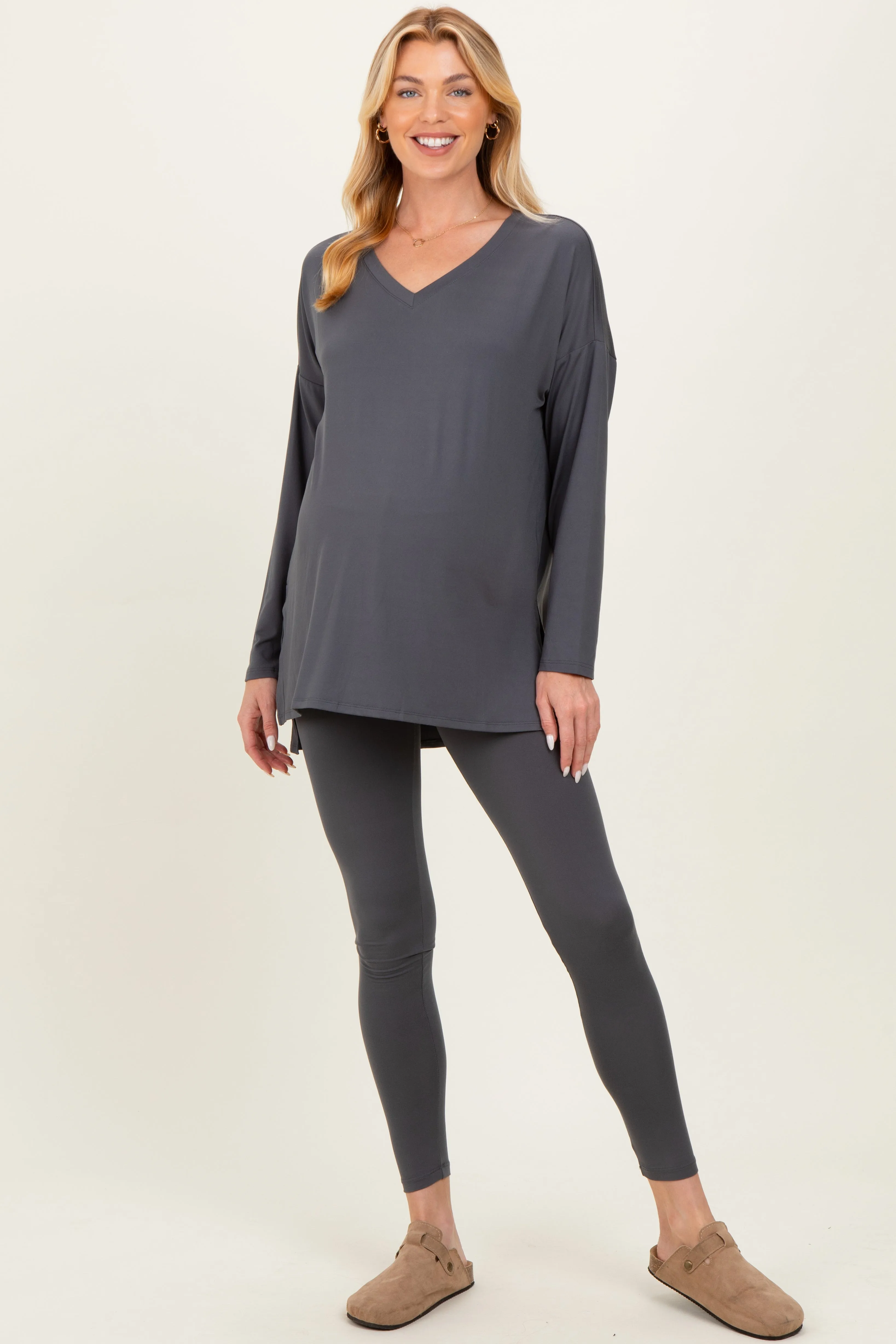 Charcoal Brushed Knit Maternity Oversized Top and Legging Set sold by Pinkblush product image thumbnail 2