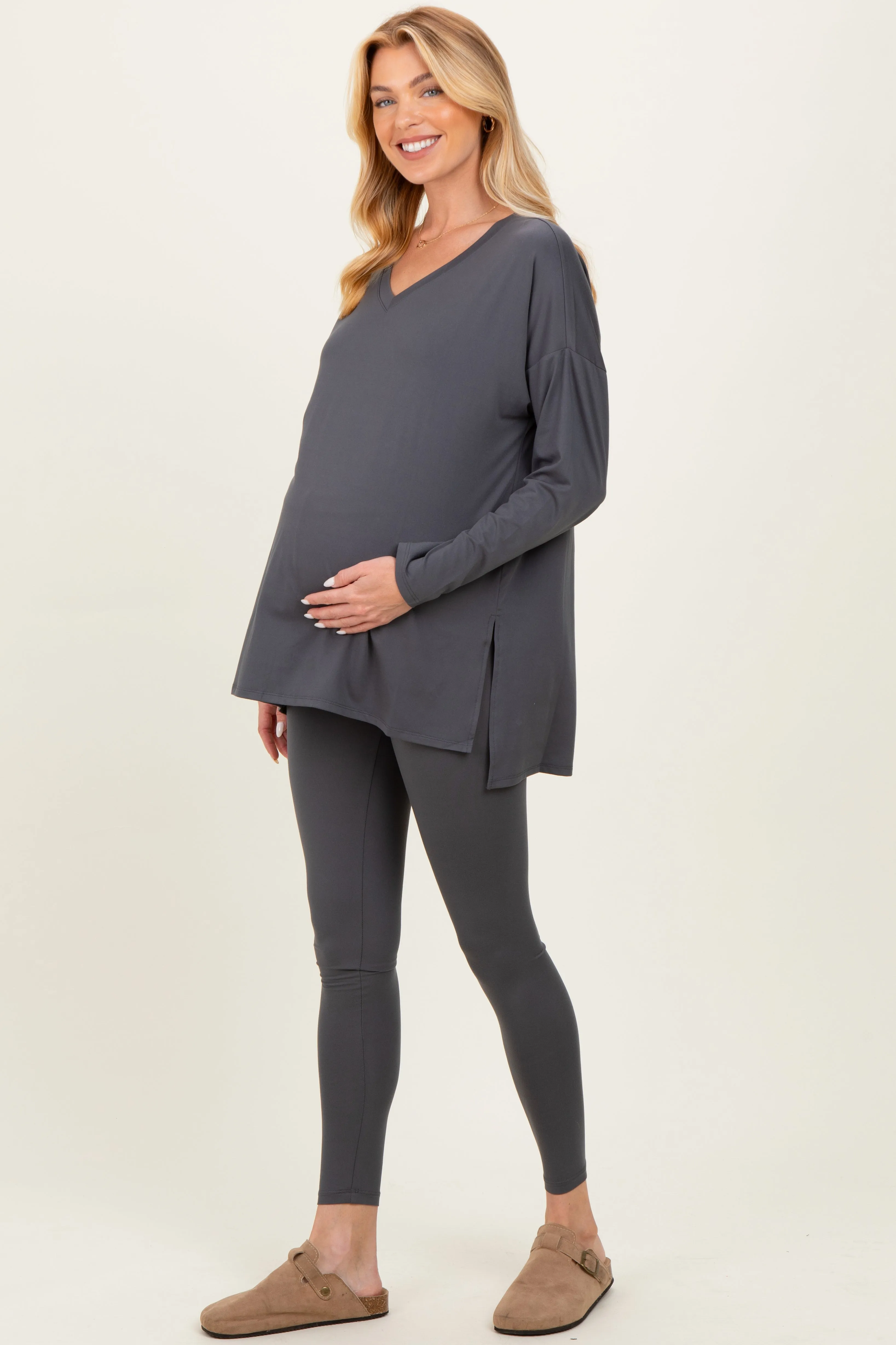 Charcoal Brushed Knit Maternity Oversized Top and Legging Set sold by Pinkblush product image thumbnail 3
