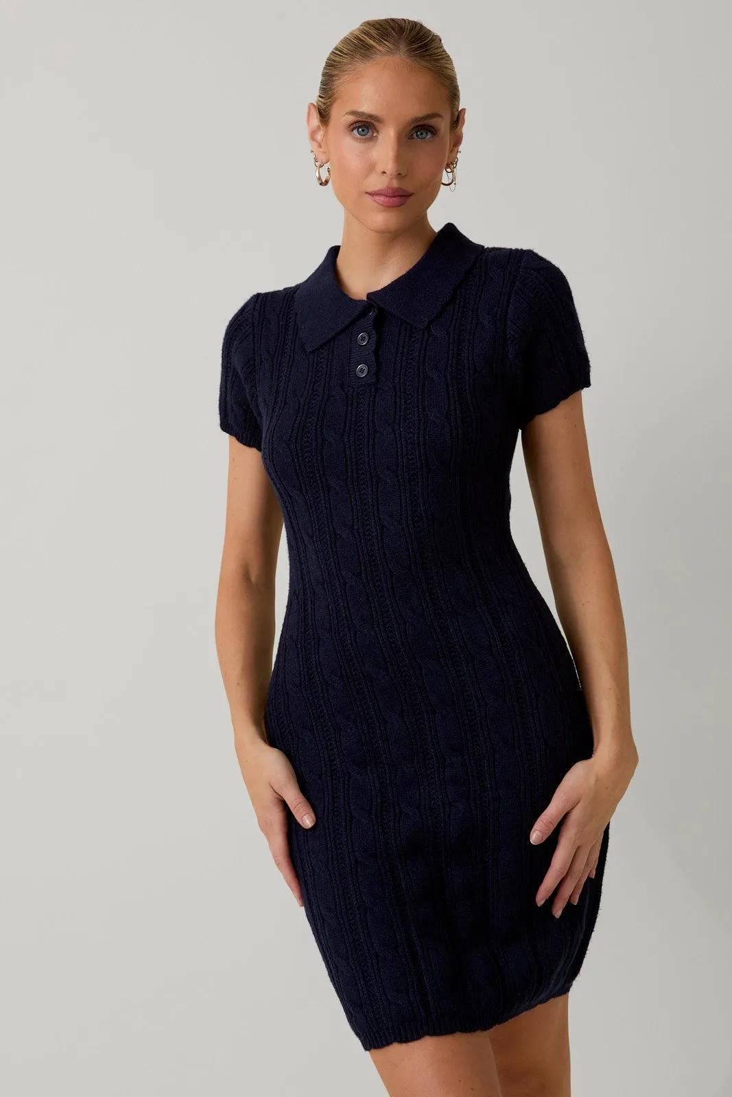 Navy Cable Knit Maternity Polo Sweater Dress sold by Pinkblush product image thumbnail 5