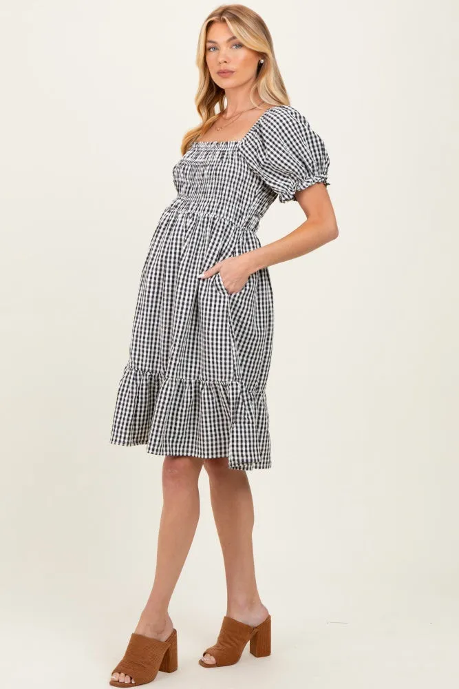 Black Gingham Smocked Puff Sleeve Maternity Dress sold by Pinkblush product image thumbnail 3
