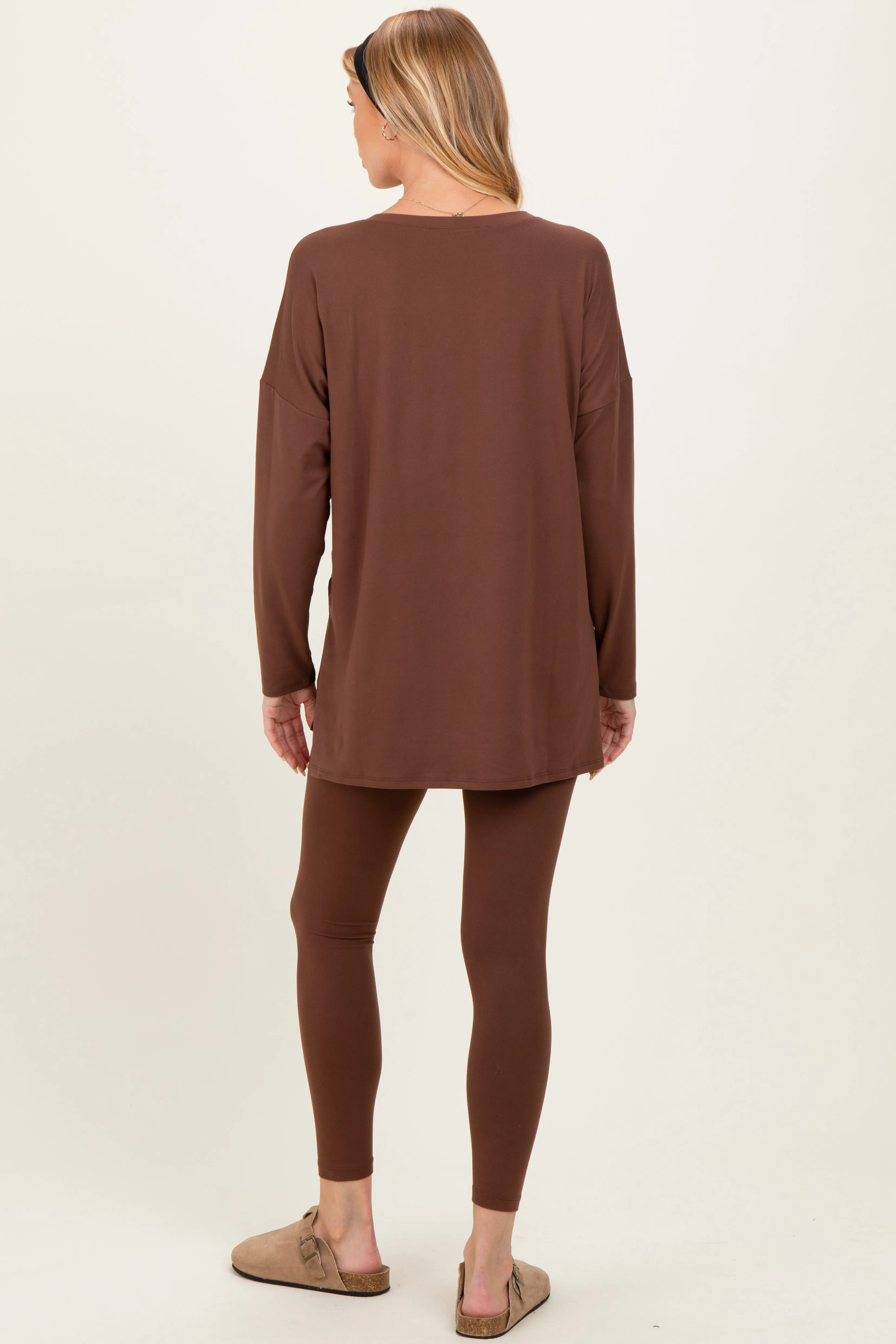 Brown Brushed Knit Maternity Oversized Top and Legging Set sold by Pinkblush product image thumbnail 4