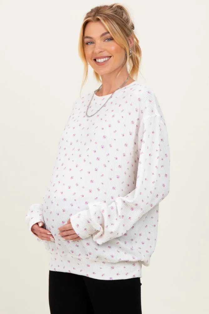 Magenta Floral Waffle Knit Oversized Maternity Long Sleeve Top sold by Pinkblush product image thumbnail 3