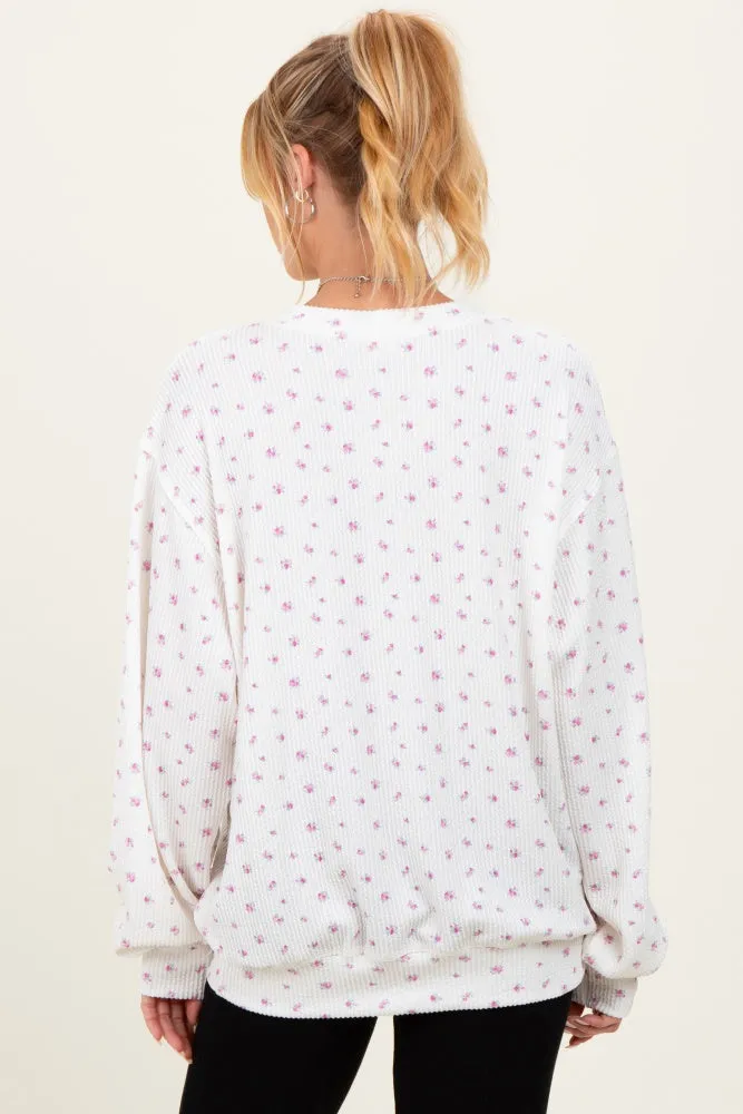 Magenta Floral Waffle Knit Oversized Maternity Long Sleeve Top sold by Pinkblush product image thumbnail 4