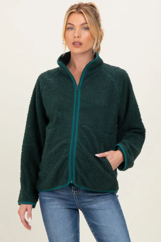 Forest Green Fleece Full Zip Maternity Jacket sold by Pinkblush