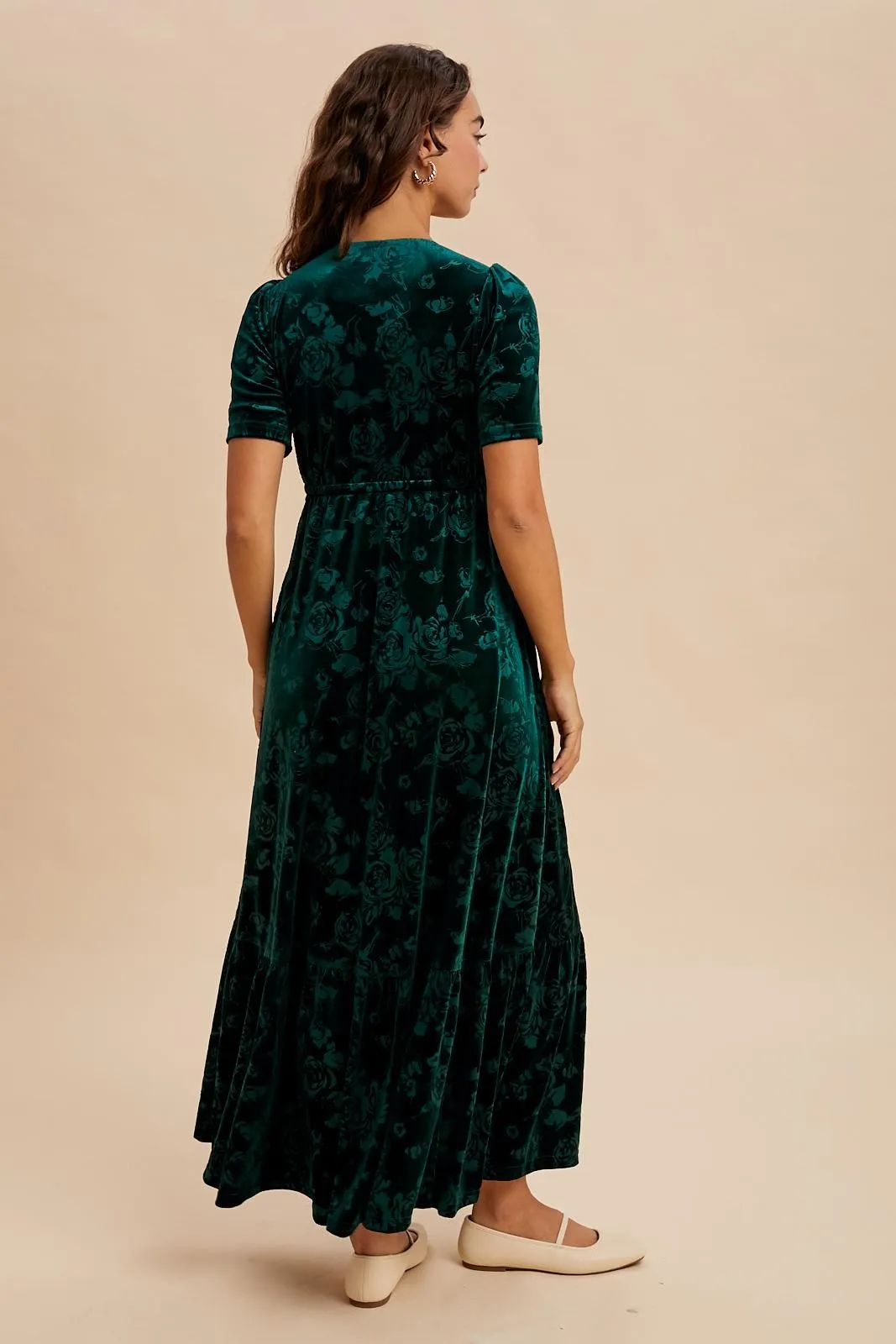 Forest Green Velvet Floral Button Down Maxi Dress sold by Pinkblush product image thumbnail 4