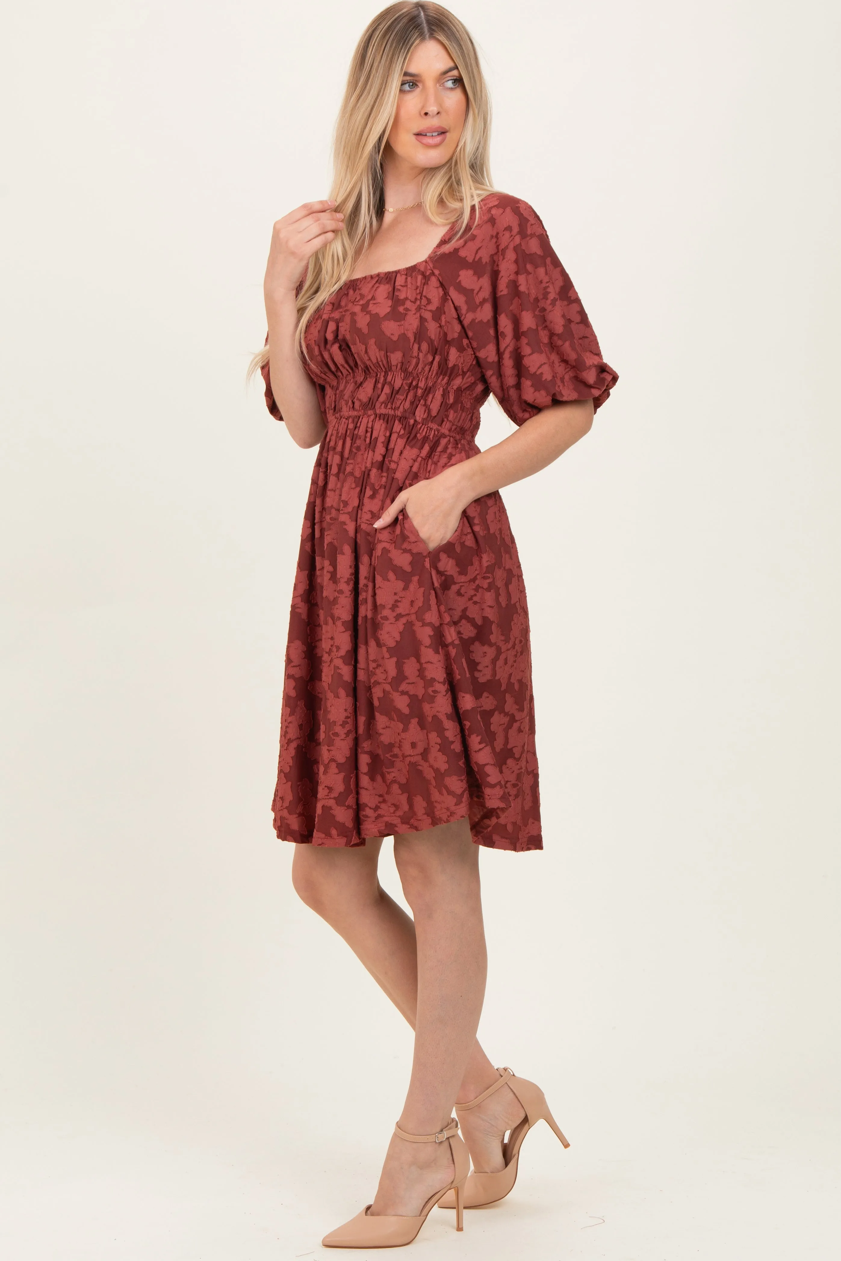 Burgundy Floral Square Neck Dress sold by Pinkblush product image thumbnail 3