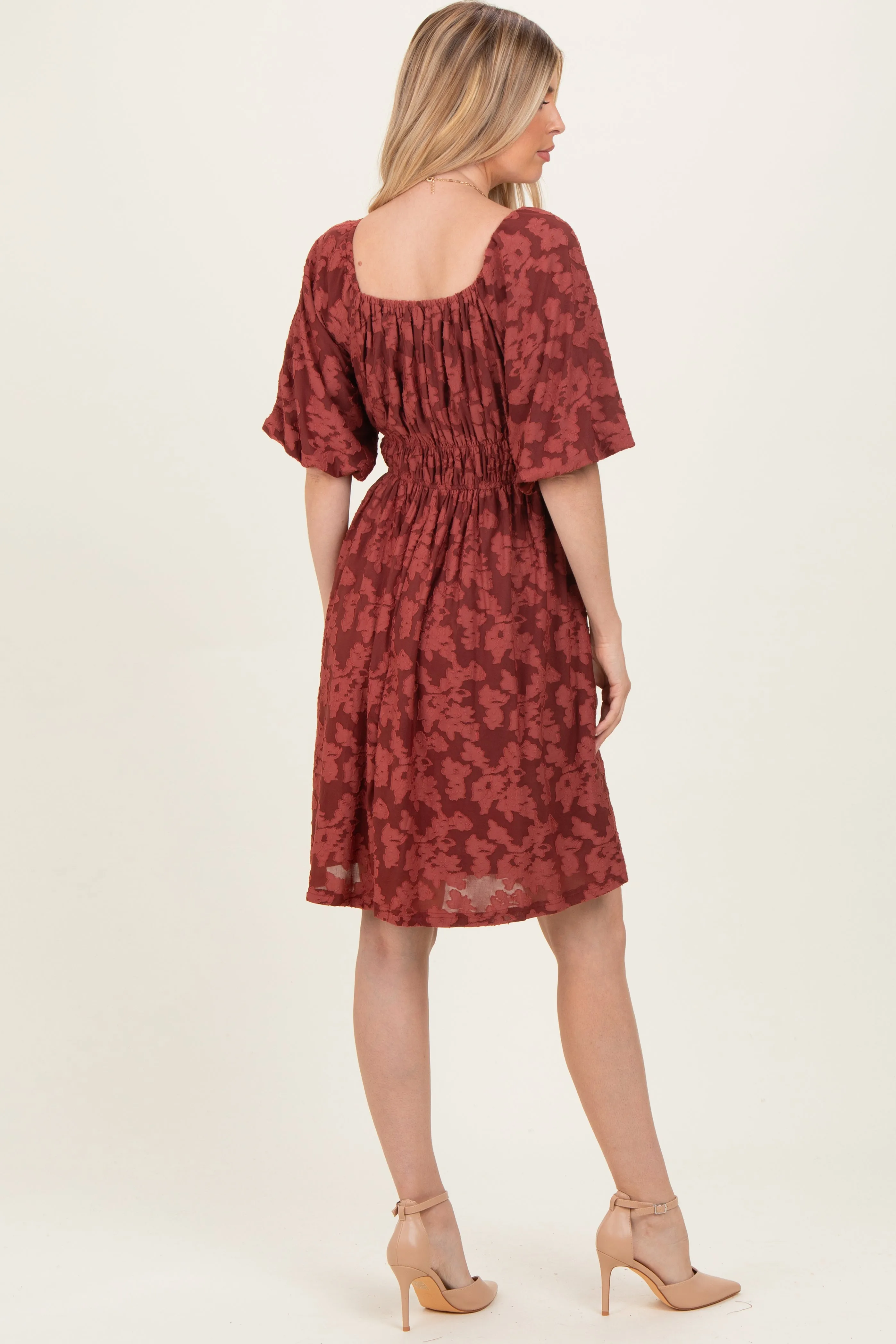 Burgundy Floral Square Neck Dress sold by Pinkblush product image thumbnail 4