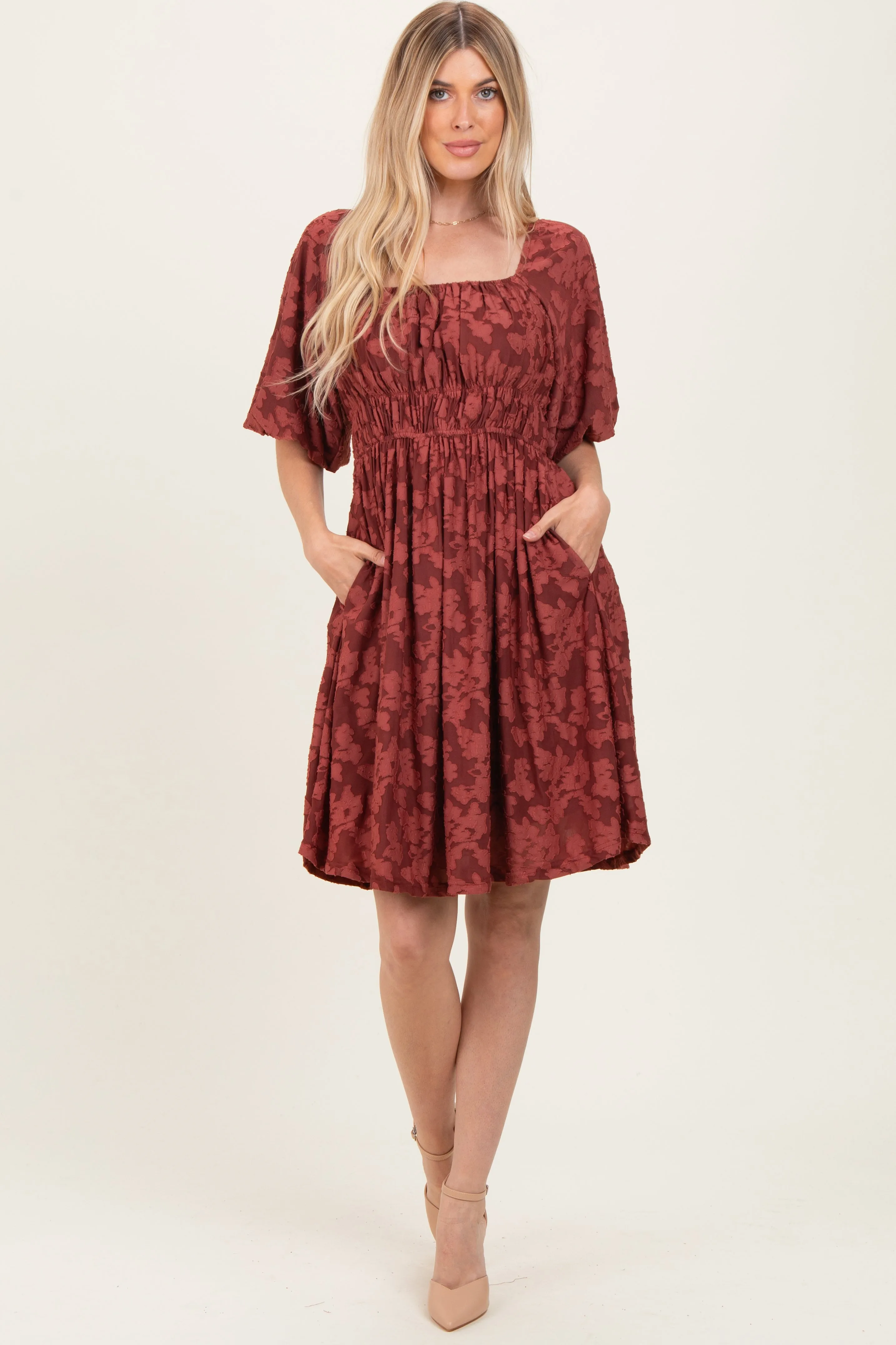 Burgundy Floral Square Neck Dress sold by Pinkblush product image thumbnail 2