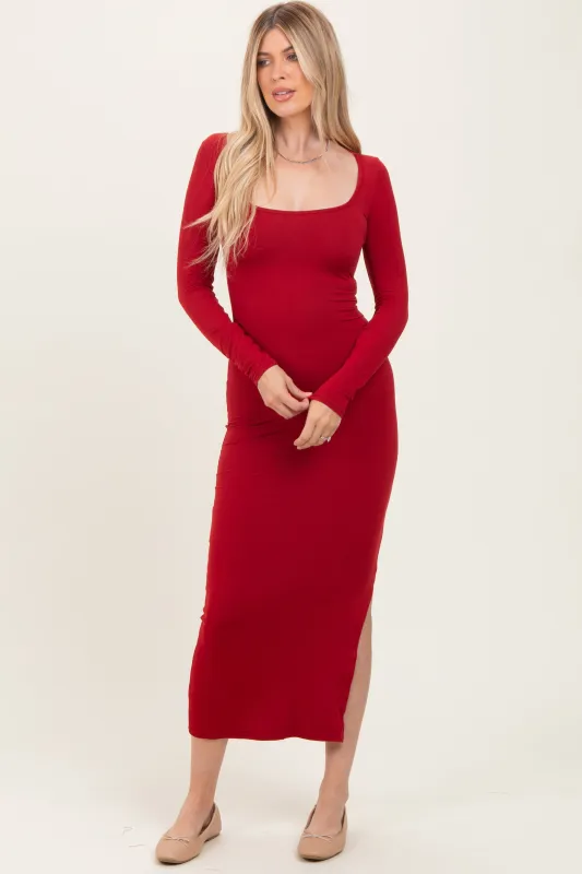 Red Long Sleeve Side Slit Maxi Dress sold by Pinkblush