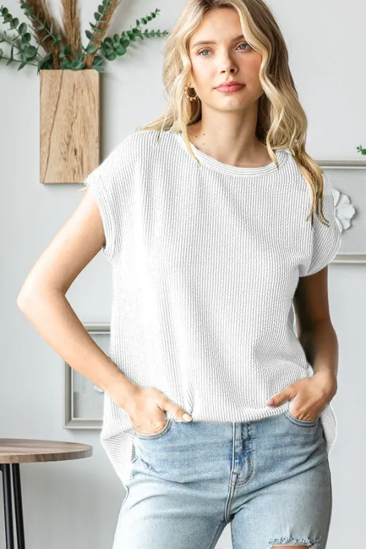 Ivory Textured Rib Short Sleeve Top sold by Pinkblush