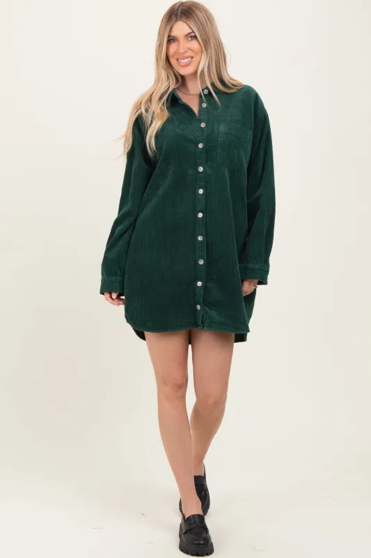 Forest Green Corduroy Shirt Mini Dress made by Wishlist