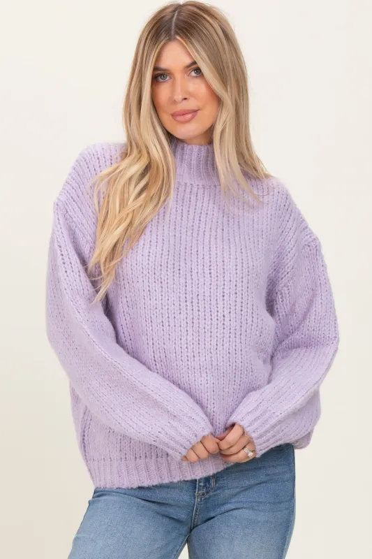 Lavender Chunky Knit Mock Neck Sweater sold by Pinkblush