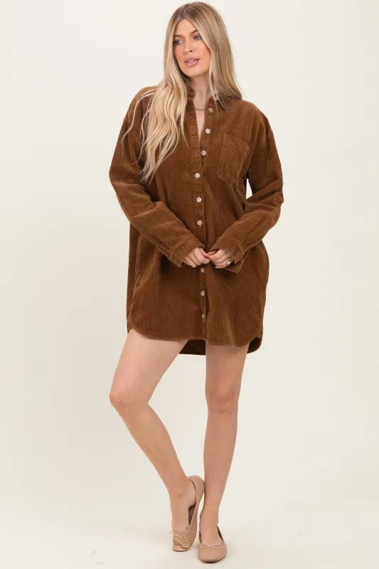 Camel Corduroy Shirt Mini Dress sold by Pinkblush